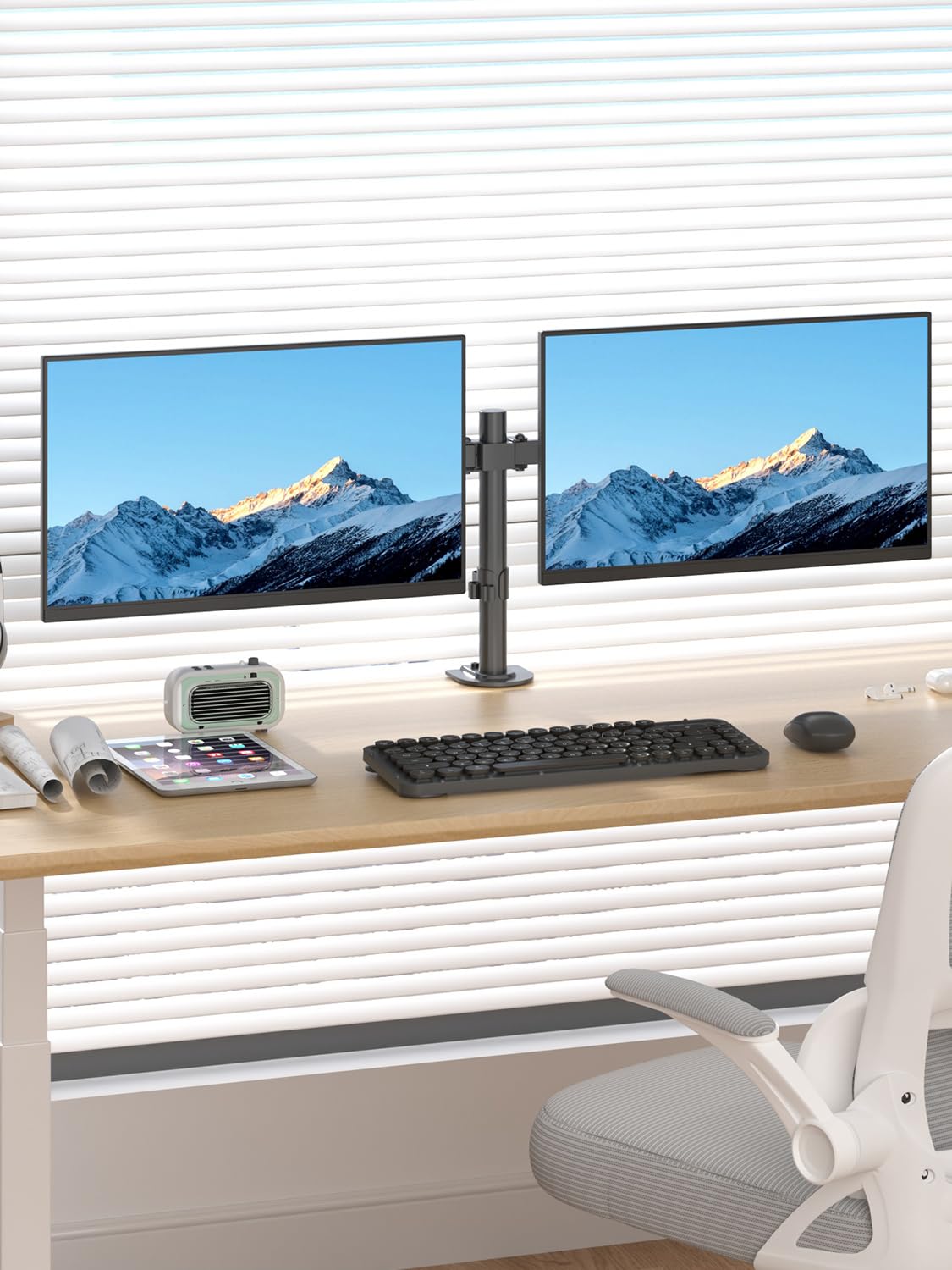 Suptek Dual LED LCD Monitor Desk Mount Heavy Duty Fully Adjustable Stand for 2 / Two Screens up to 27 inch (MD9442)