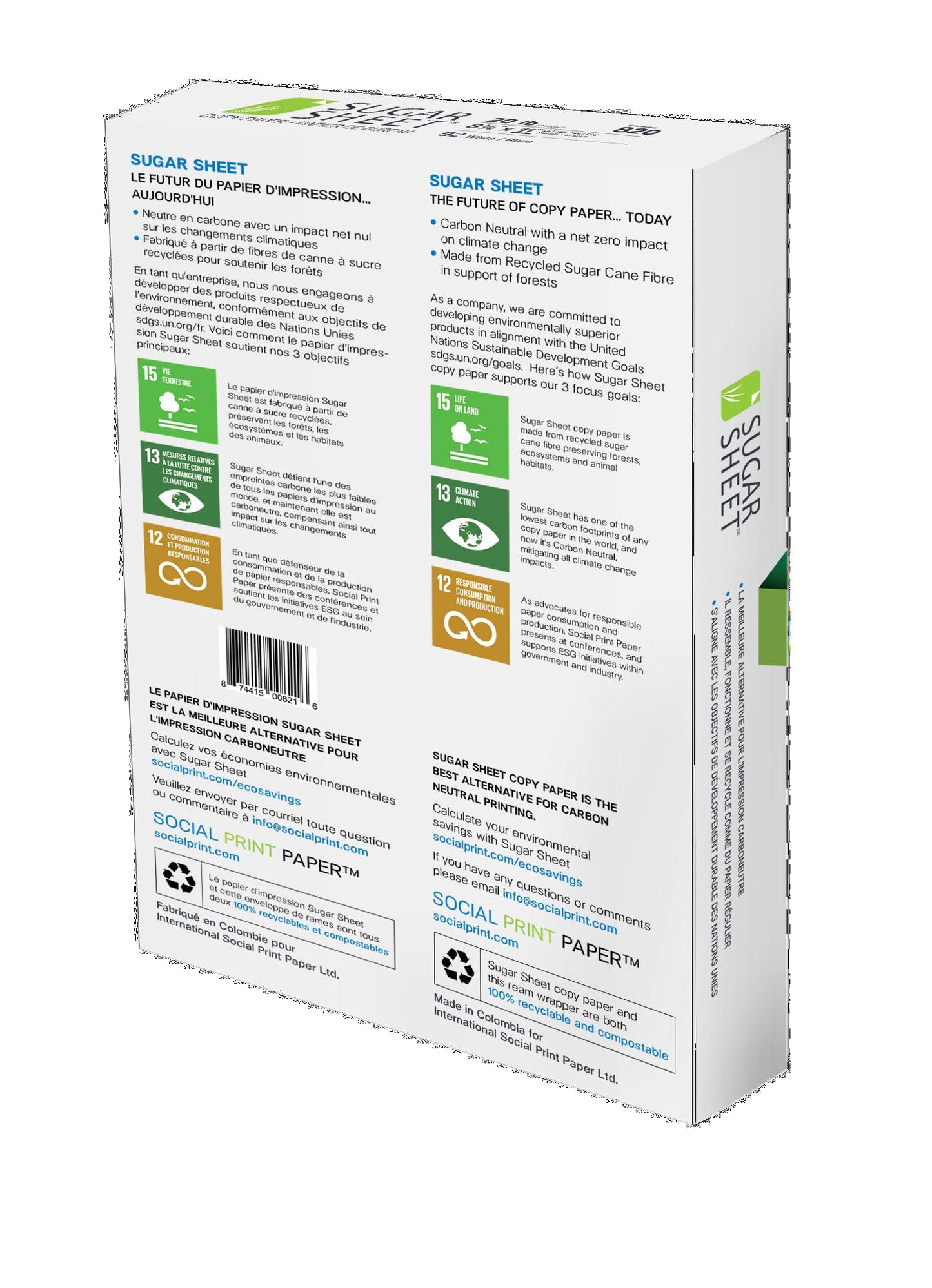 Sugar Sheet Copy Paper, 8 1/2" x 11", 5 Ream Carton, 2500 Sheets, Carbon Neutral & Forest Free