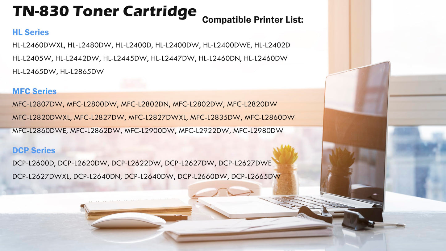 Ultra Toner® Compatible TN830 Replacement for Brother TN830XL High Yield Black Toner Cartridge TN-830XL tn830 Toner Cartridge tn-830 Brother HL-L2405W HL-L2460DW DCP-L2640DW MFC-L2820DW (2 PK)