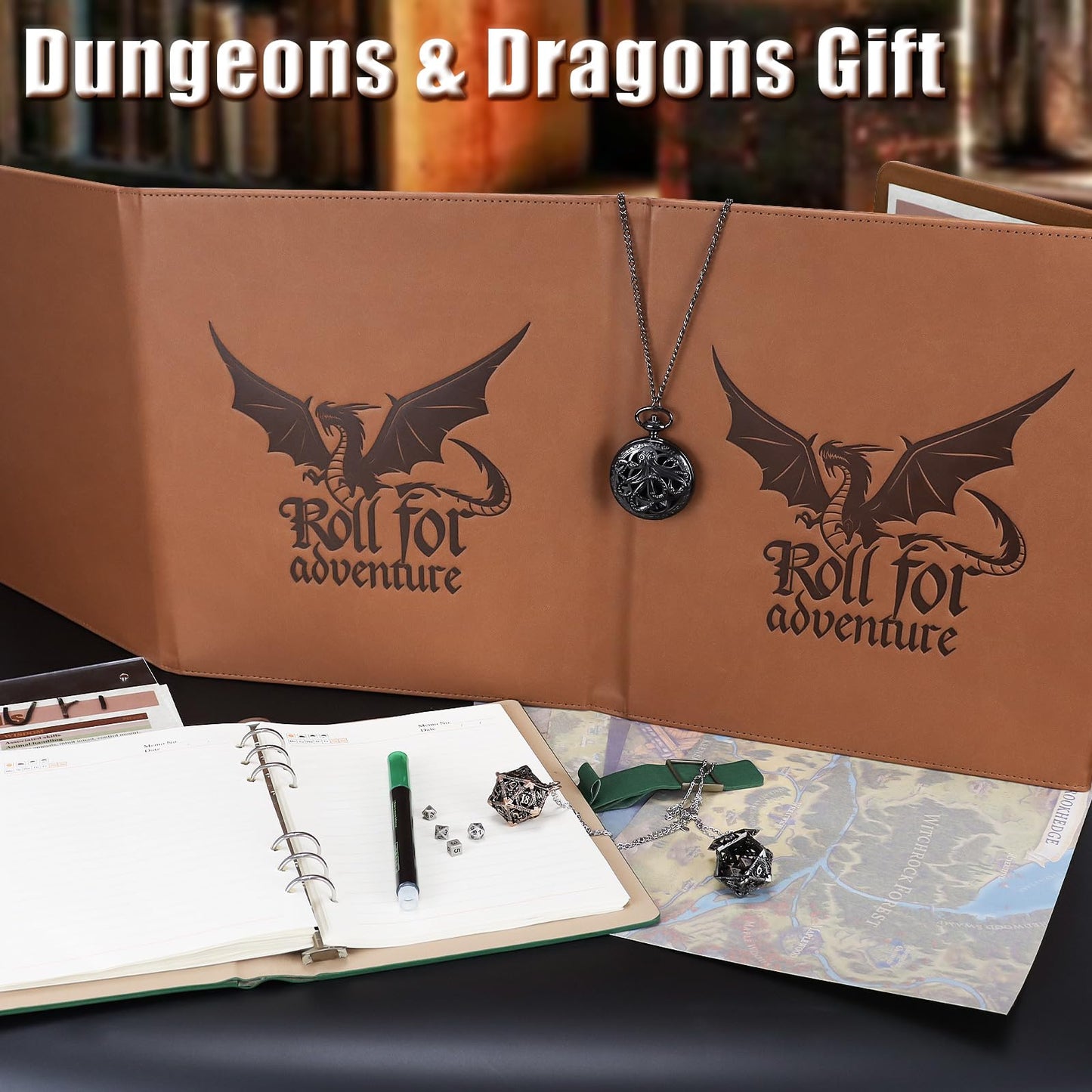 DND DM Screen 5e Dungeon Master Screen Deluxe Leather 4-Panel Customizable Magnetic Panel Game Master Screen with Magnetic Stickers, for Dungeons and Dragon, Pathfinder