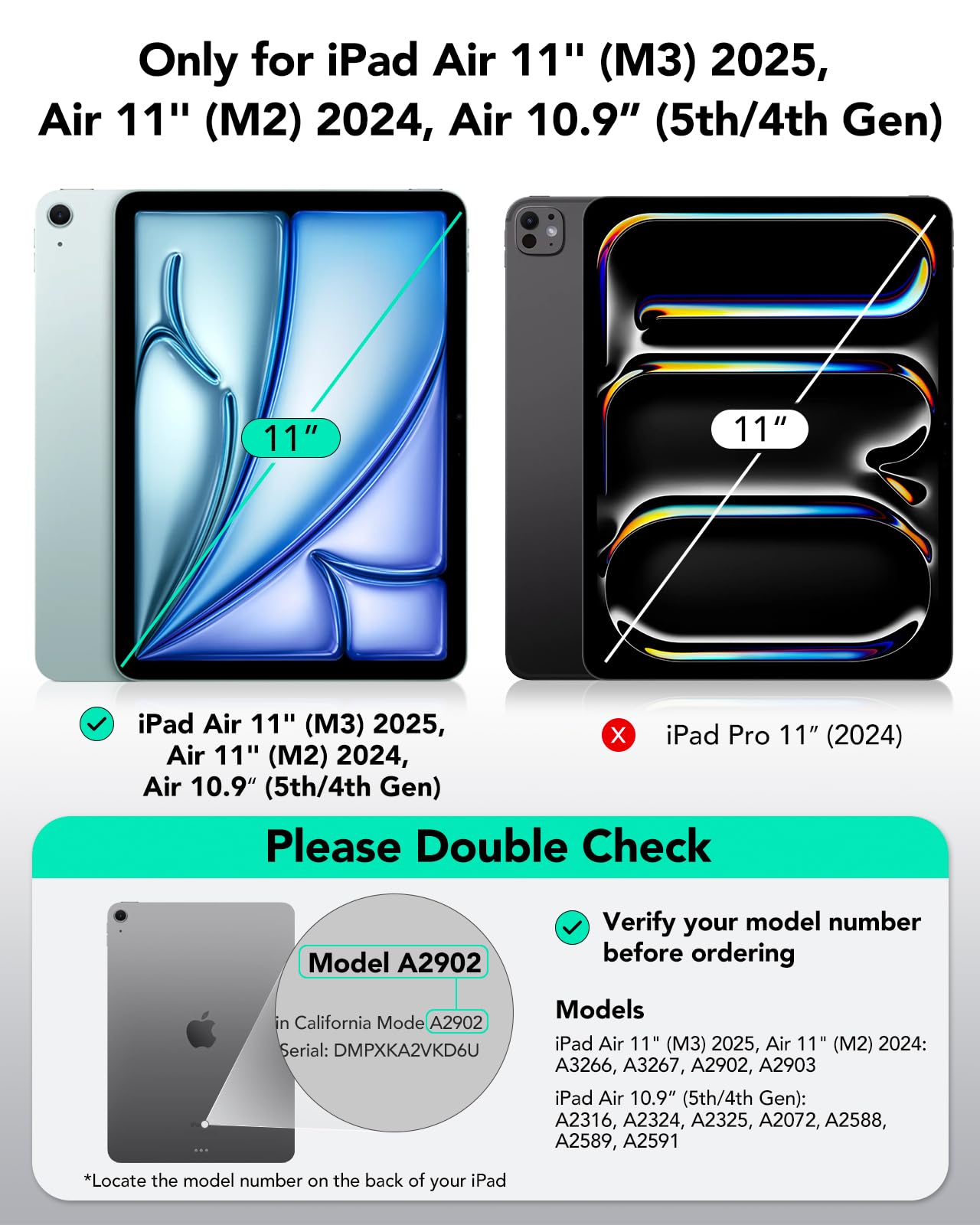 ESR for iPad Air 11 Inch Case M3/M2, iPad Air 7th/6th/5th/4th Generation Case (2025/2024/2022/2020) 10.9 Inch with Pencil Holder, Removable Magnetic Cover, Vertical Stand, Rebound 360 Series, Sky Blue