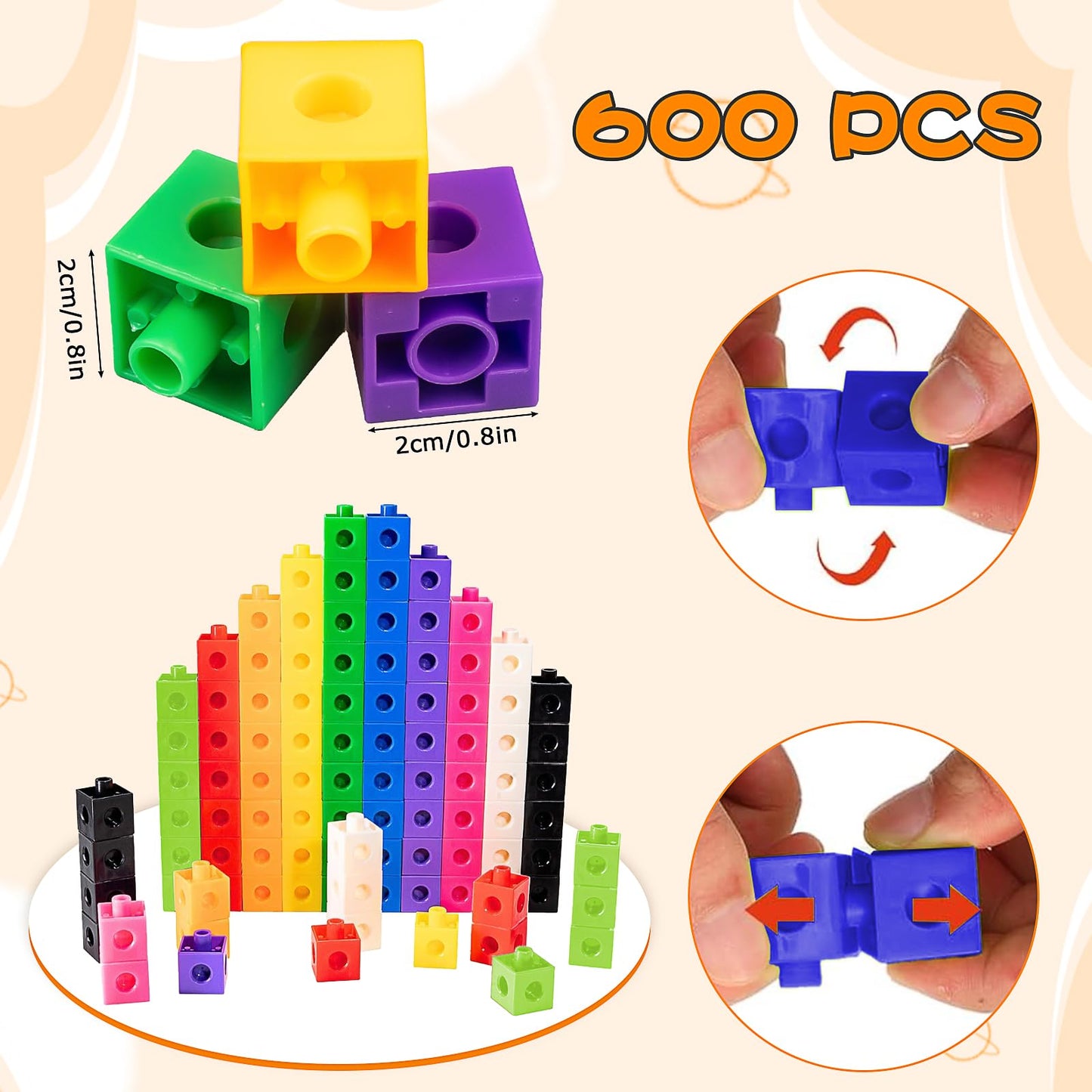 600 Pcs Linking Cubes Counting Cubes, Plastic Counting Snap Block, Colorful Math Cubes, Math Manipulatives Classroom Learning Supplies for Classroom, Homeschool