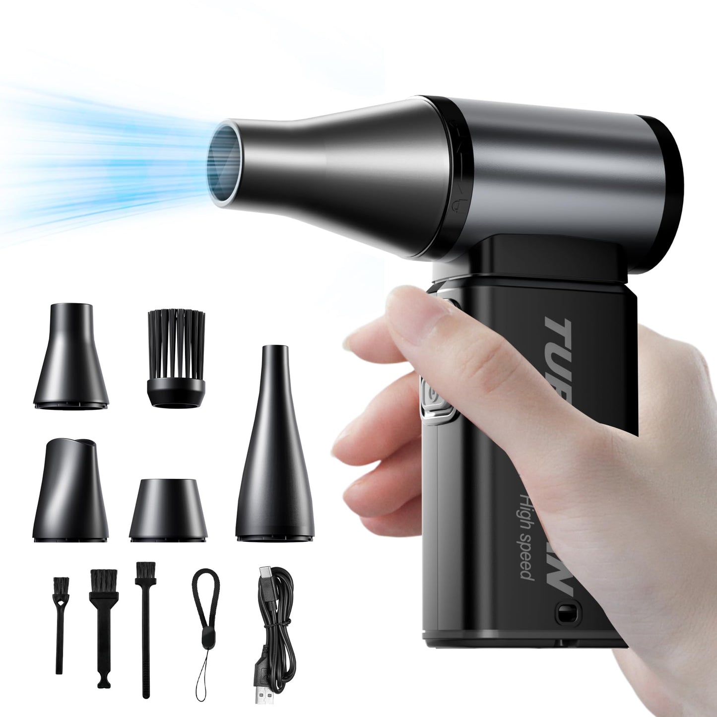 Mini Handheld Turbo Jet Fan & Air Duster, 110000RPM Rechargeable Fast-Charging Blower, 6-Gear Adjustable Electric Air Duster for Keyboard, Computer, Home, Car, Camping