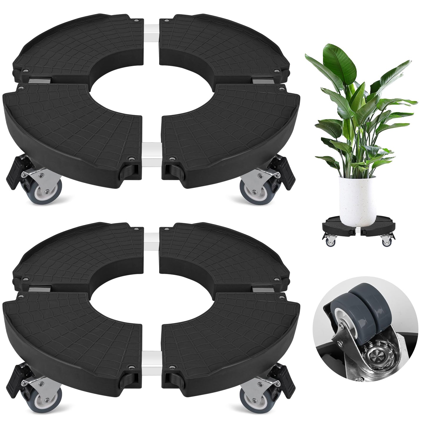 2 Pack Plant Caddy Stands with 360° Wheels Adjustable 15-22 Inch Rolling Plant Stands Heavy Duty Large Plant Carts Dolly with Casters 440lbs Capacity for Large Planter, Garden Pot, Flower Pot, Black