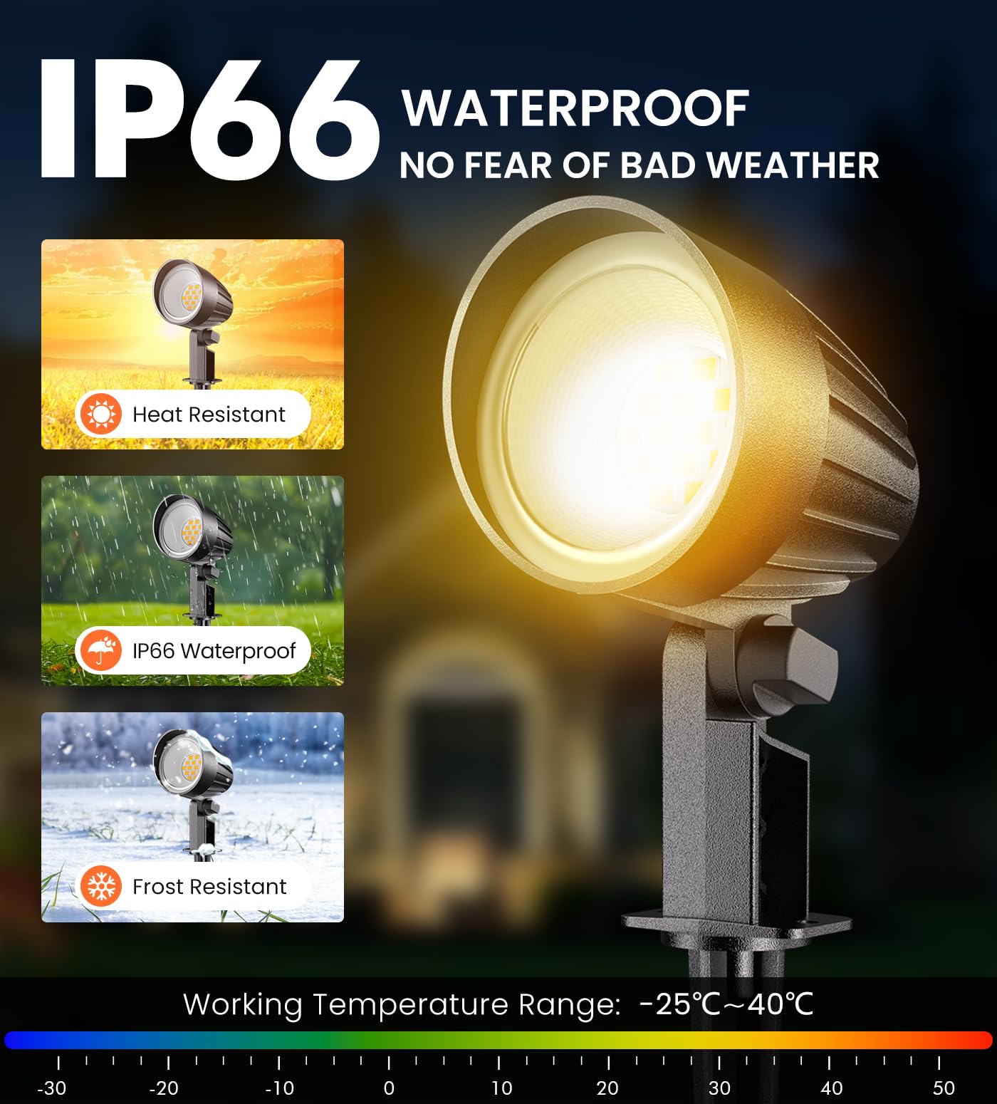 MEIKEE 9W LED Landscape Lights IP66 Waterproof Outdoor 110V Landscape Spotlight Pathway Lights for Yard, Lawn, Garden with US 3-Plug Warm White Lights (2 Pack)