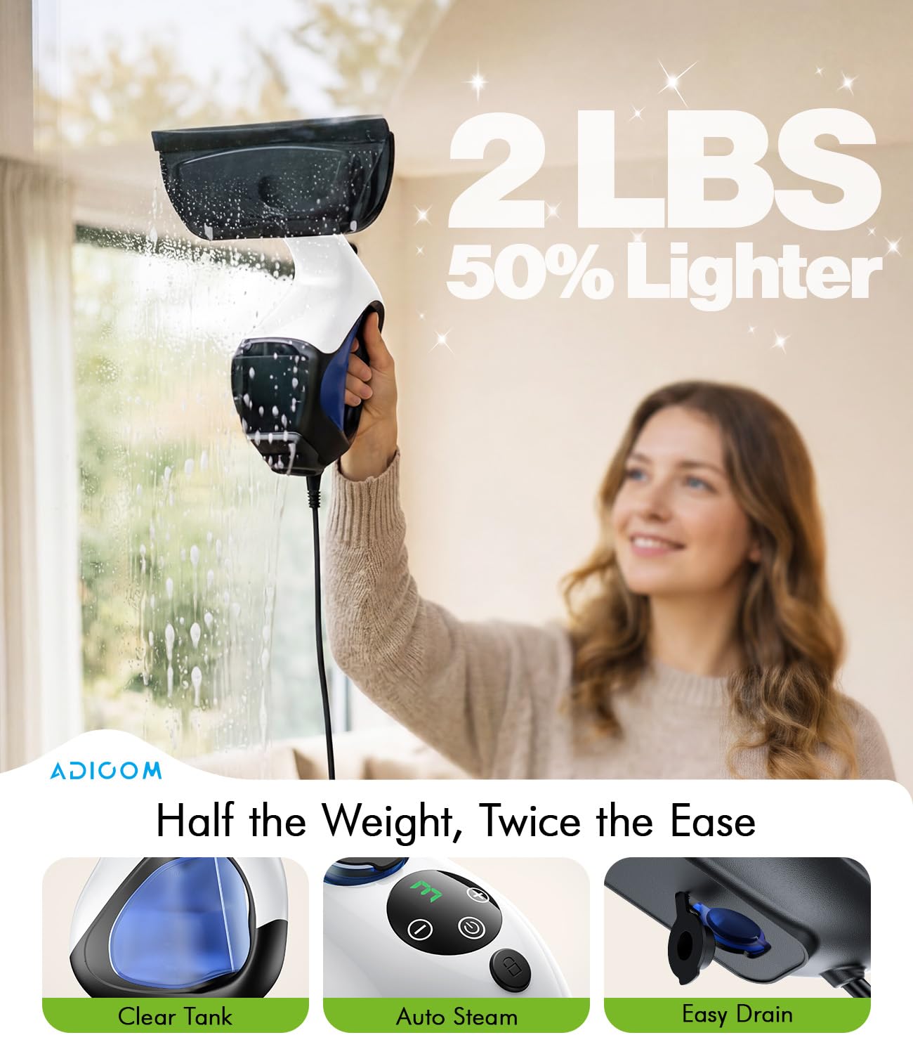 Handheld Steam Cleaner for Home 3s Instant Heat-Up No Need to Wait, Upgrade 2 LB Light Weight Easy Refill Portable Steamer Cleaner for Furniture Couch Grout Walls Kitchenware Cleaning (White)
