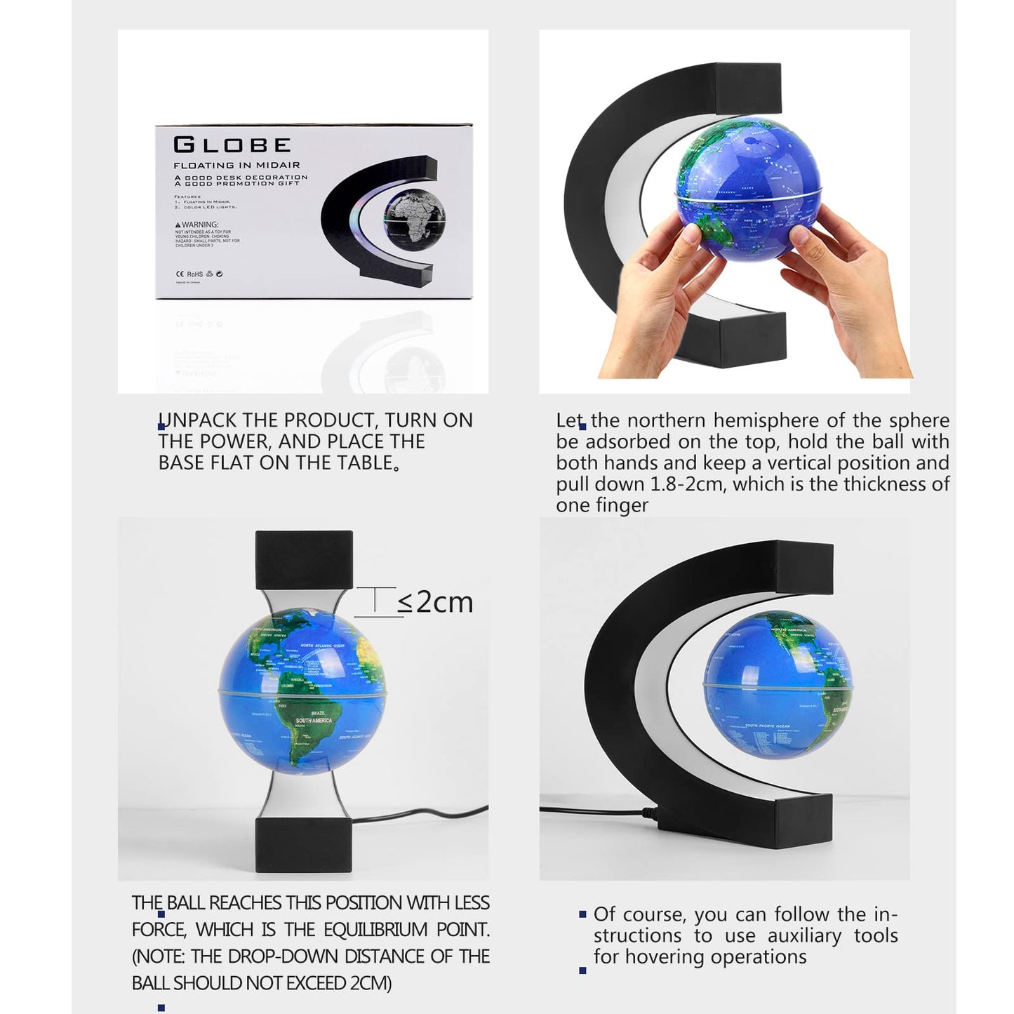 BEBEVOGUE Magnetic Levitation Floating Globe with LED Light Anti Gravity Levitating World Map Office Home Bedroom Desk Gadget Decor Unique Birthday Gift for Men Kids Husband Boss