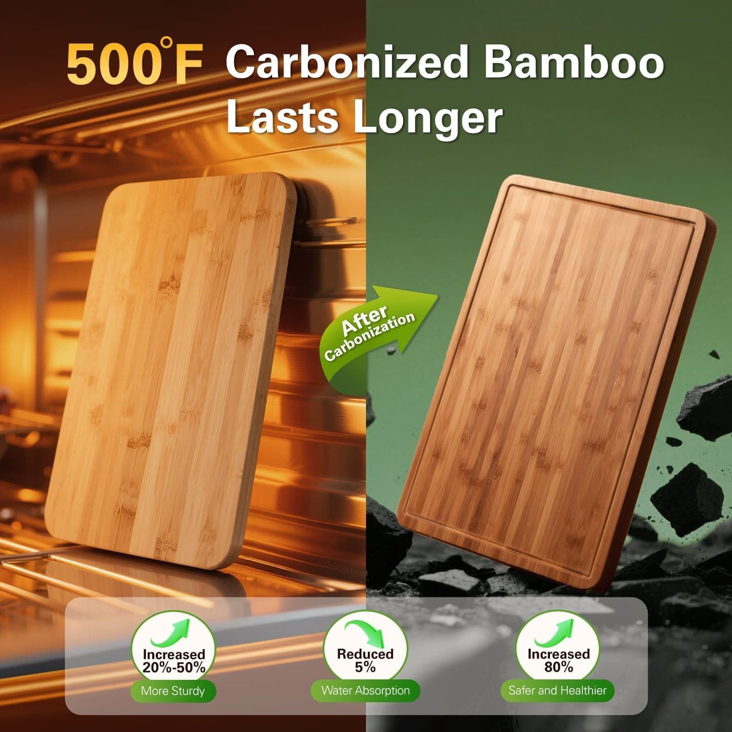 Zarler 3 Pack Bamboo Cutting Boards for Kitchen, 500℉ Carbonized Bamboo Wood Cutting Board with Juice Grooves and Handles, Wooden Chopping Board Set for Meal Prep, XL Size, Ideal Kitchen Gift