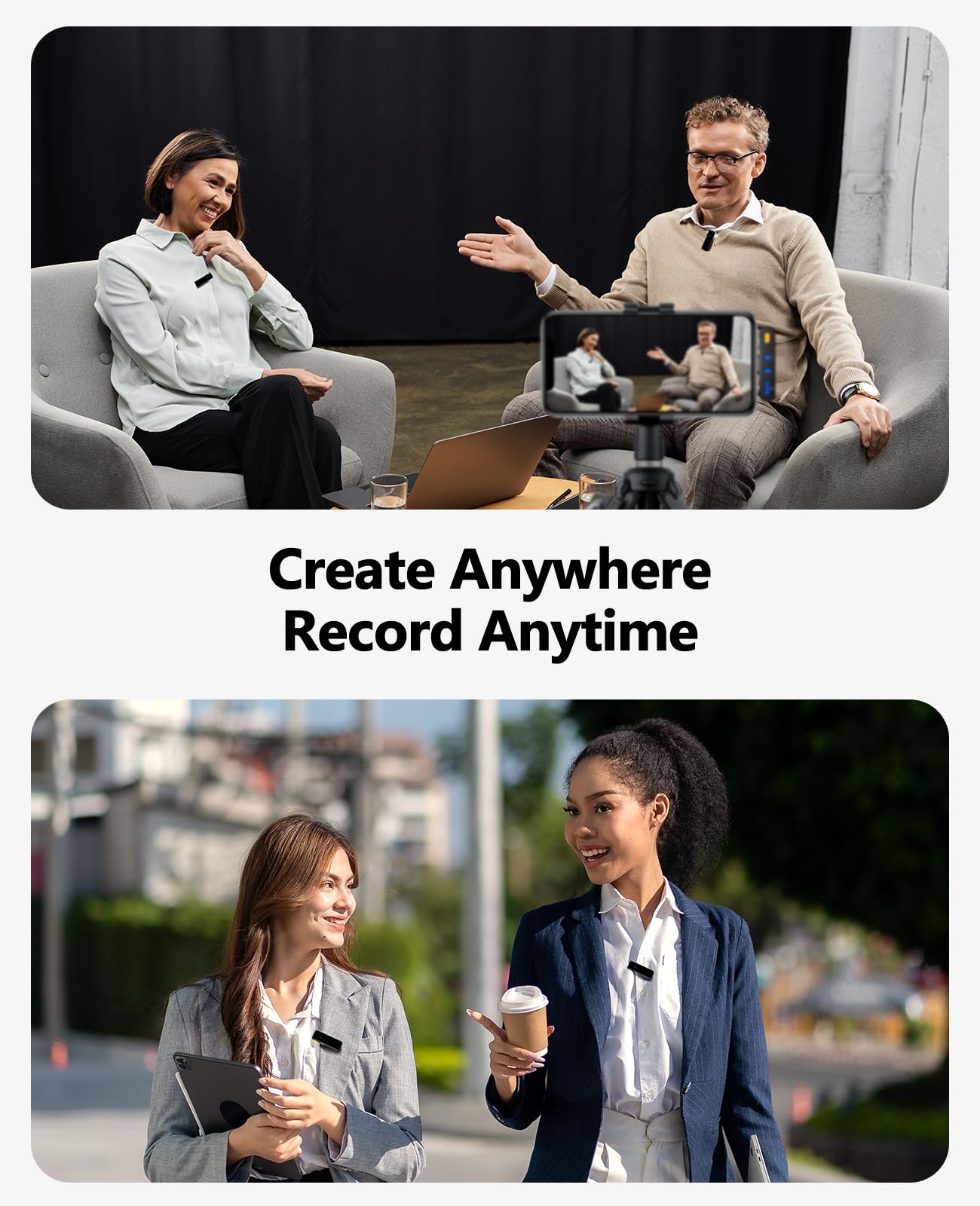 Wireless Lavalier Microphone for iPhone/Android with Charging Case, AI Noise Reduction, 50H Battery Life, 230ft Range, Mini Microphone for Video Recording, Vlogging, YouTube, Streaming