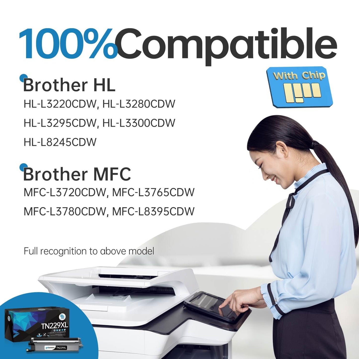 TN229XL Black Toner Cartridge Compatible for Brother TN229XLBK TN229BK TN229 TN-229 XL Work with MFC-L3720CDW HL-L3220CDW MFC-L3780CDW HL-L3280CDW Priners (New Chip, 1 Pack)