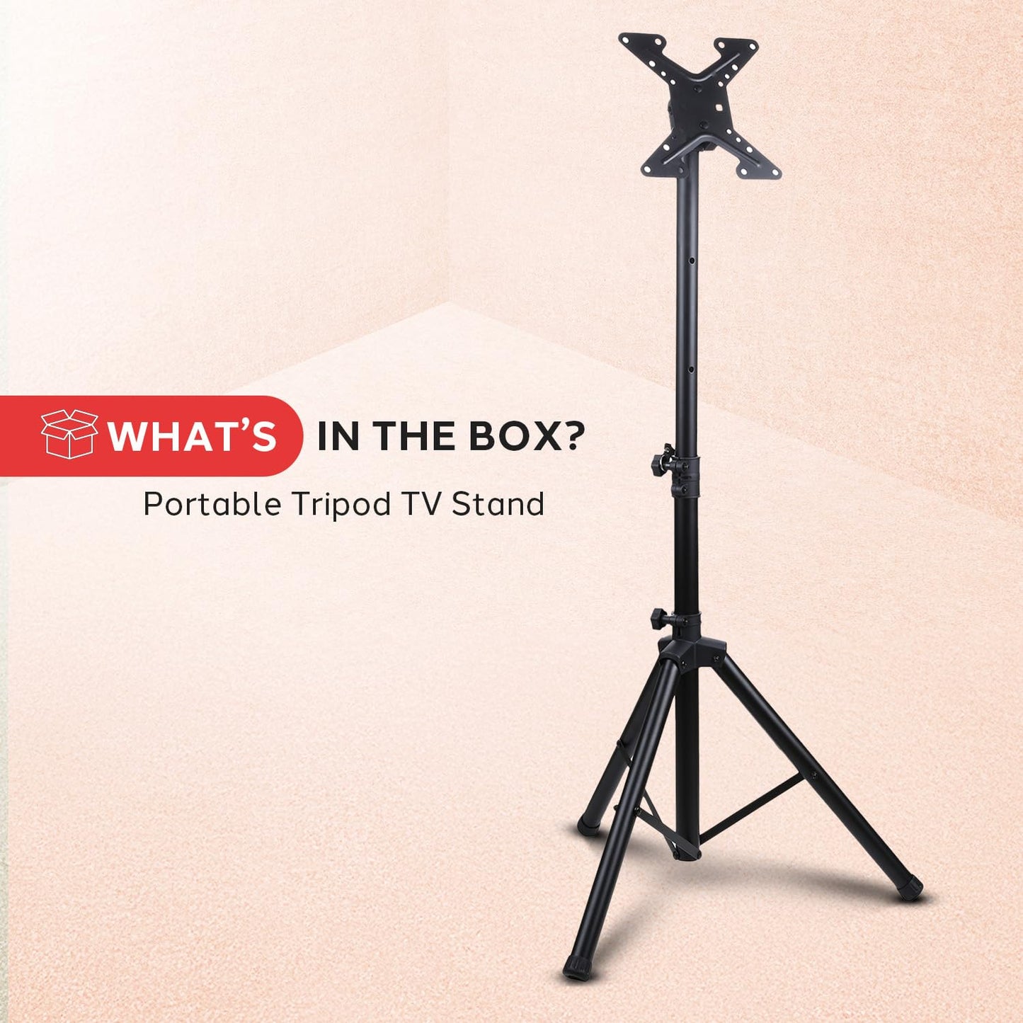 PYLE TV Stand with Mount, Tripod TV Stand, Portable Monitor Floor Stand- for LCD & LED Flat Screen TV Up to 32”, Universal VESA Mount Compatible, Adjustable Height, 360° Tilt- Weight Capacity 89 lbs.