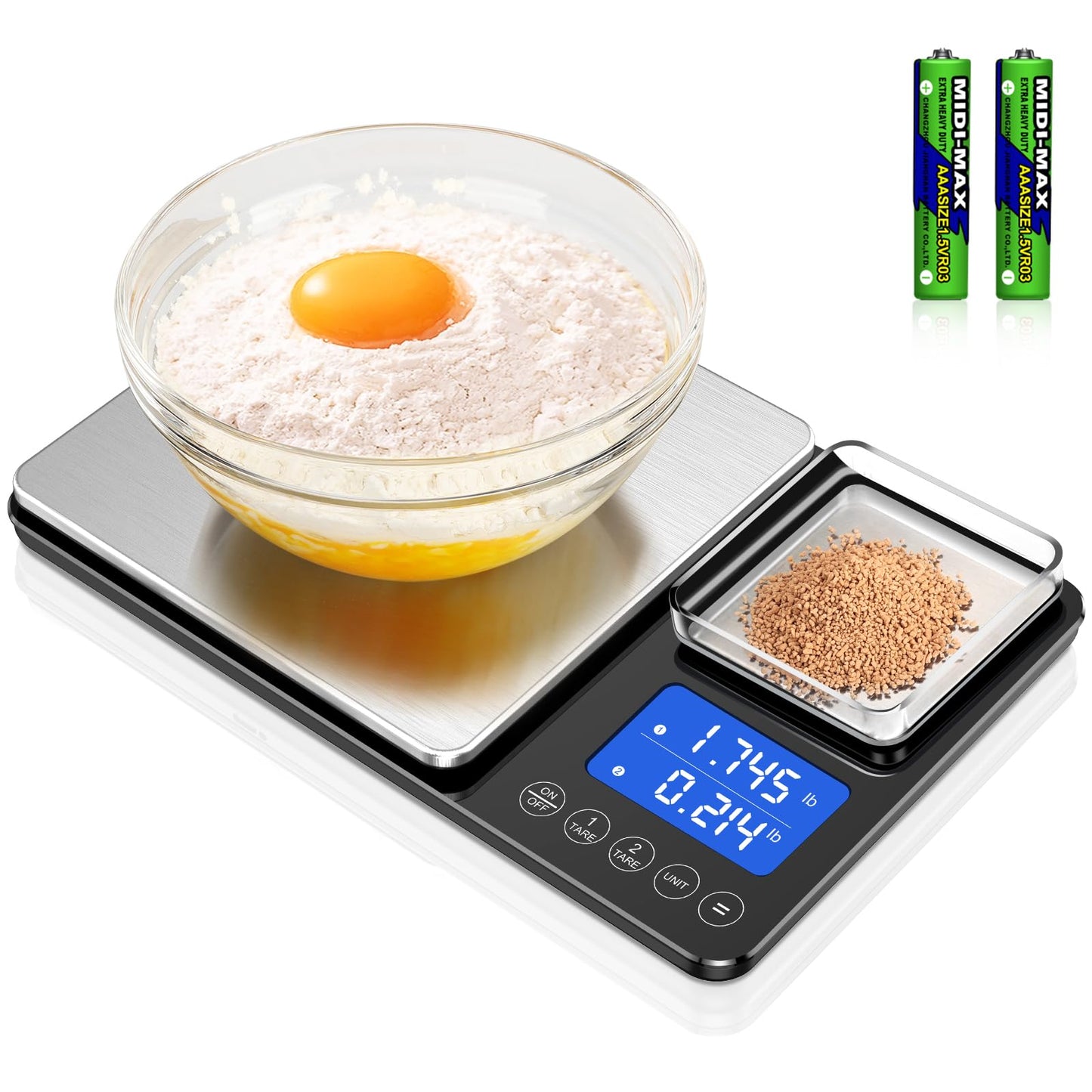 Food Scale, 15kg x 0.01g Digital Kitchen Scale Cooking and Baking, Dual Precision Food Weight Scale with Backlit LCD Display, Tare, Accumulation Function, 7 Units, Including 2 AAA Batteries