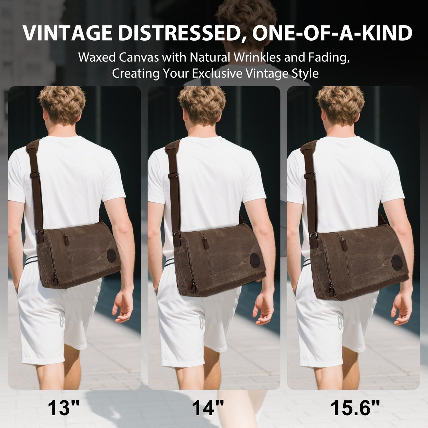 Leathario Messenger Bag, 13 14 15.6 inch Laptop Bags, Lightweight Crossbody Bag, Computer Shoulder Bag for Men Women, Waxed Canvas