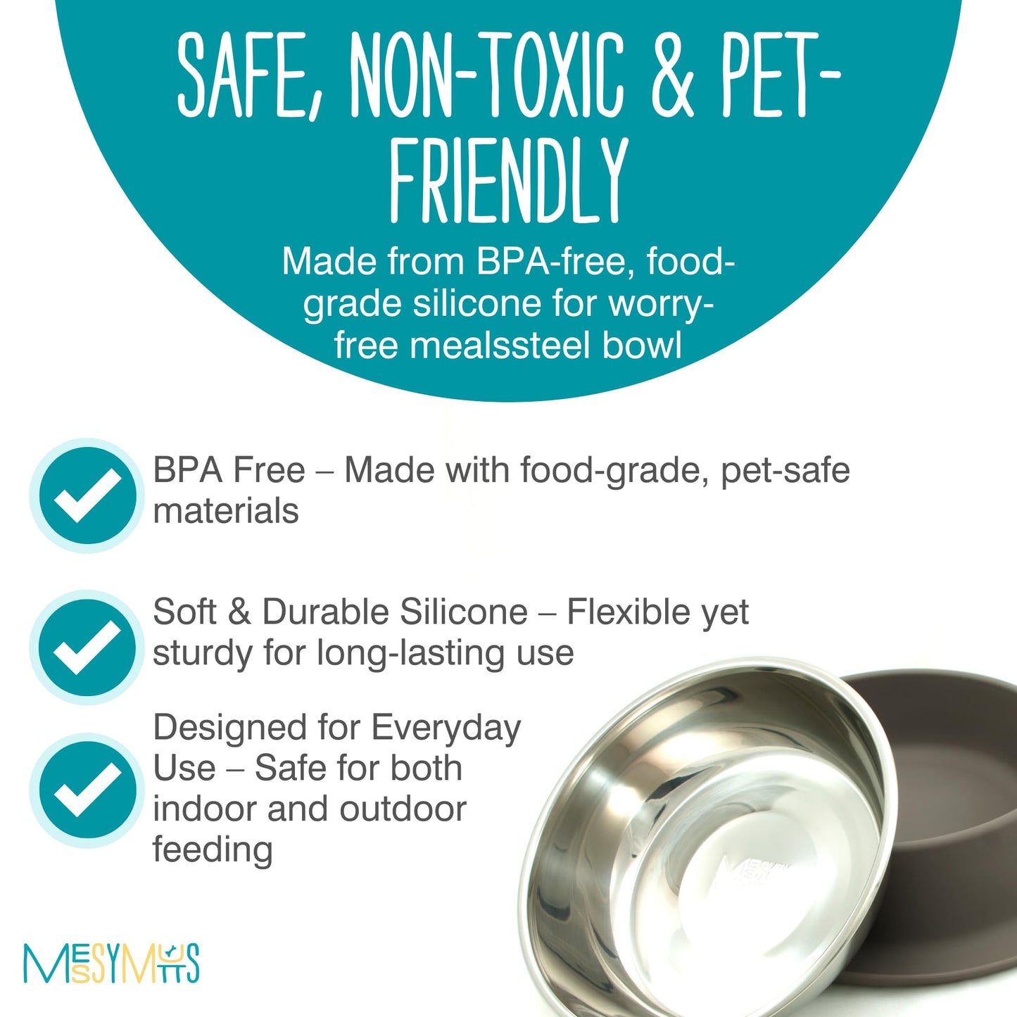 Messy Mutts Single Silicone Feeder with Stainless Bowl | Non-Skid Food Dishes for Dogs for All Pets | Dog Food Bowls | Extra-Large, 6 Cups | Grey