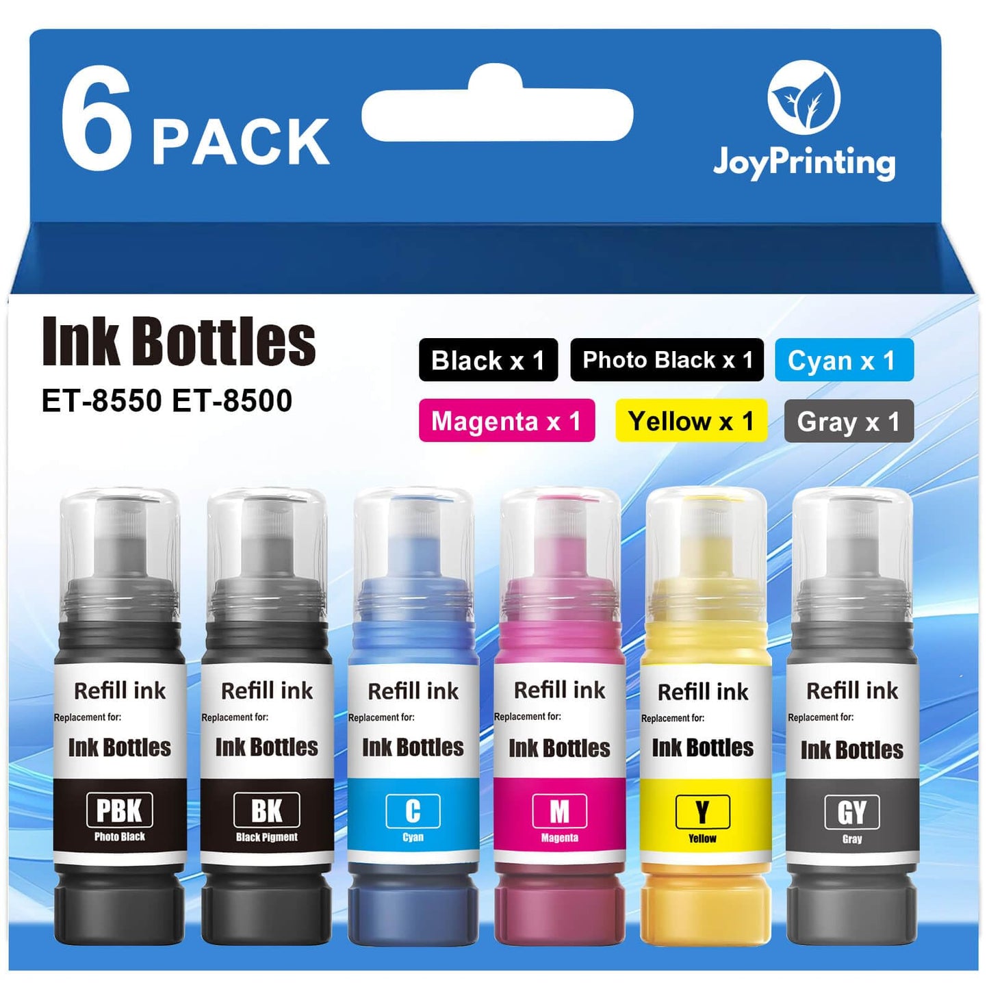 JoyPrinting Compatible Ink Replacement for 552 Ink Refill Bottles 6-Pack T552 Ink Work for ET-8550 ET-8500 ET8550 ET8500 Printers (Black, Photo Black, Cyan, Magenta, Yellow, Gray)