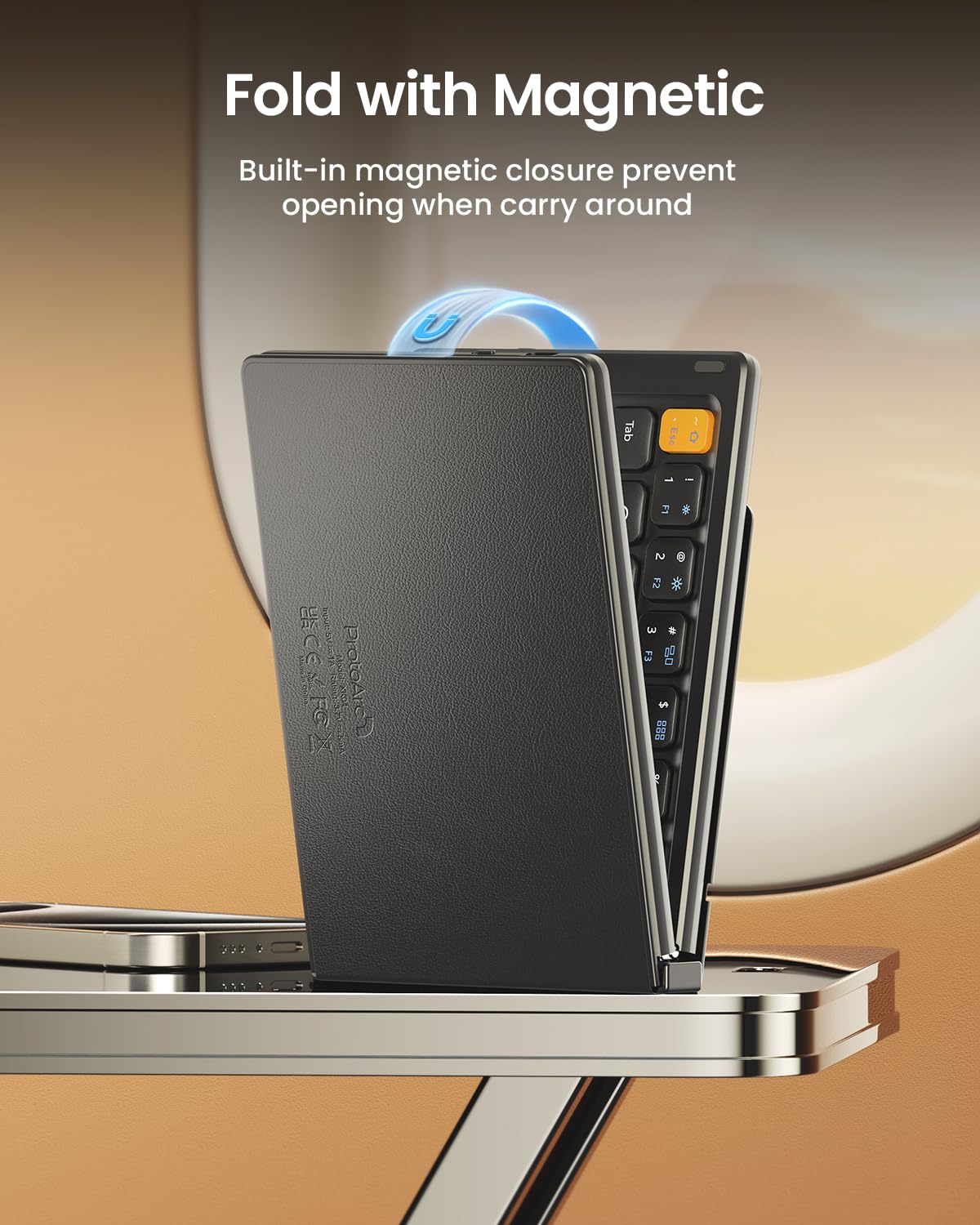 ProtoArc Foldable Compact Keyboard, XK04 Portable Bluetooth Keyboard with PU Leather Cover, Pocket-Sized Wireless Travel Keyboard for iPad, iPhone, Smartphone, Tablet and Laptop（Black）