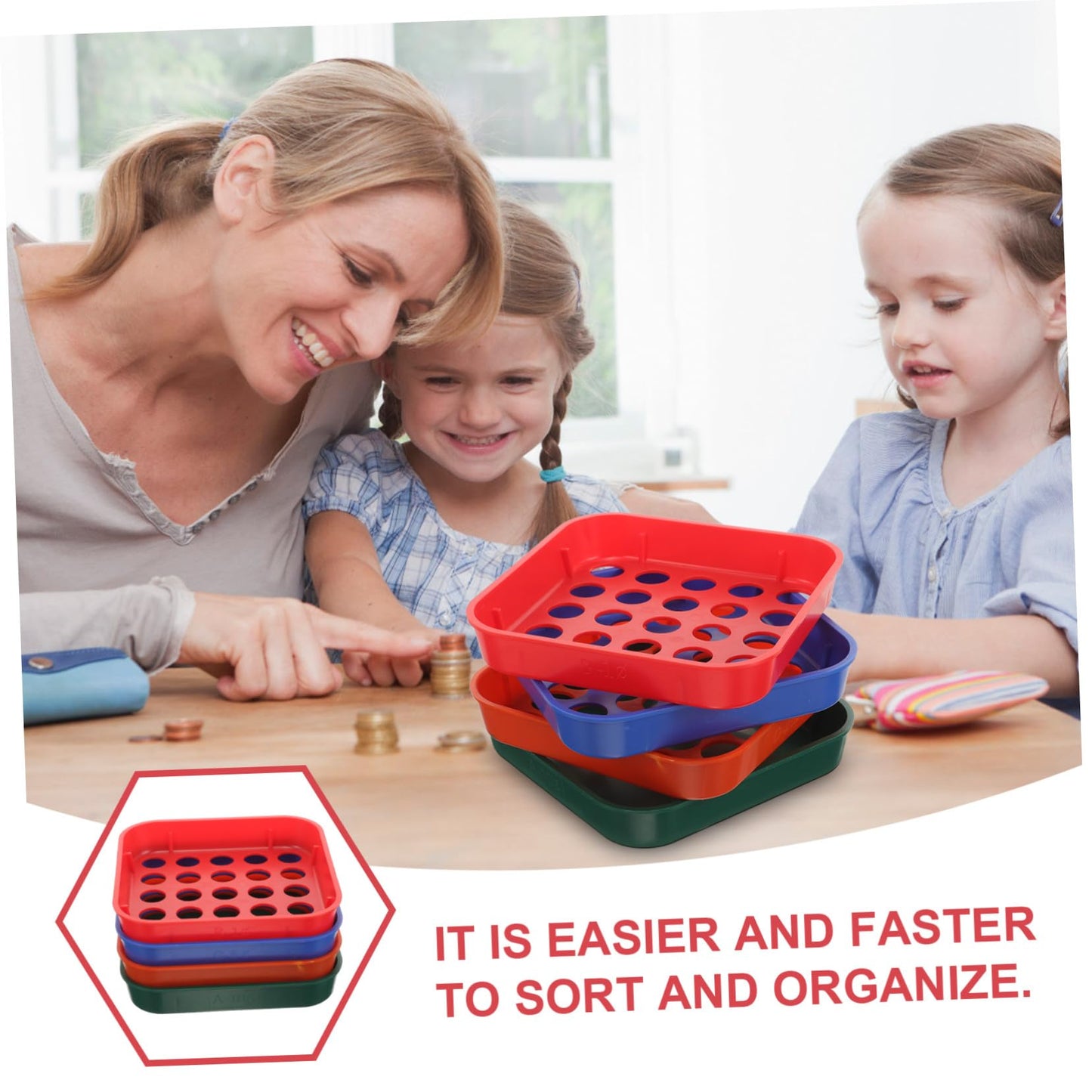 DOITOOL Coin Sorting Trays 4-Pack Plastic Reusable Coin Sorter Tray for Canadian Currency Stackable Sorting Tool for Cash Register and Bank Use