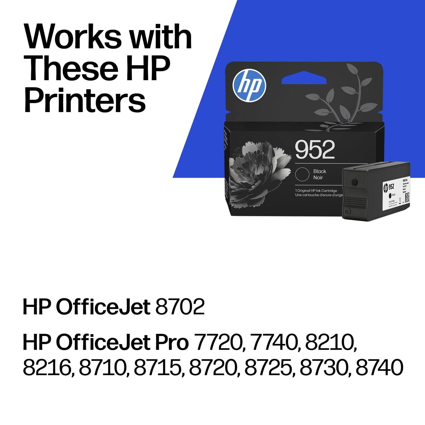 Original HP 952 Black Ink Cartridge | Works with HP OfficeJet 8702, HP OfficeJet Pro 7720, 7740, 8210, 8710, 8720, 8730, 8740 Series | Eligible for Instant Ink | F6U15AN