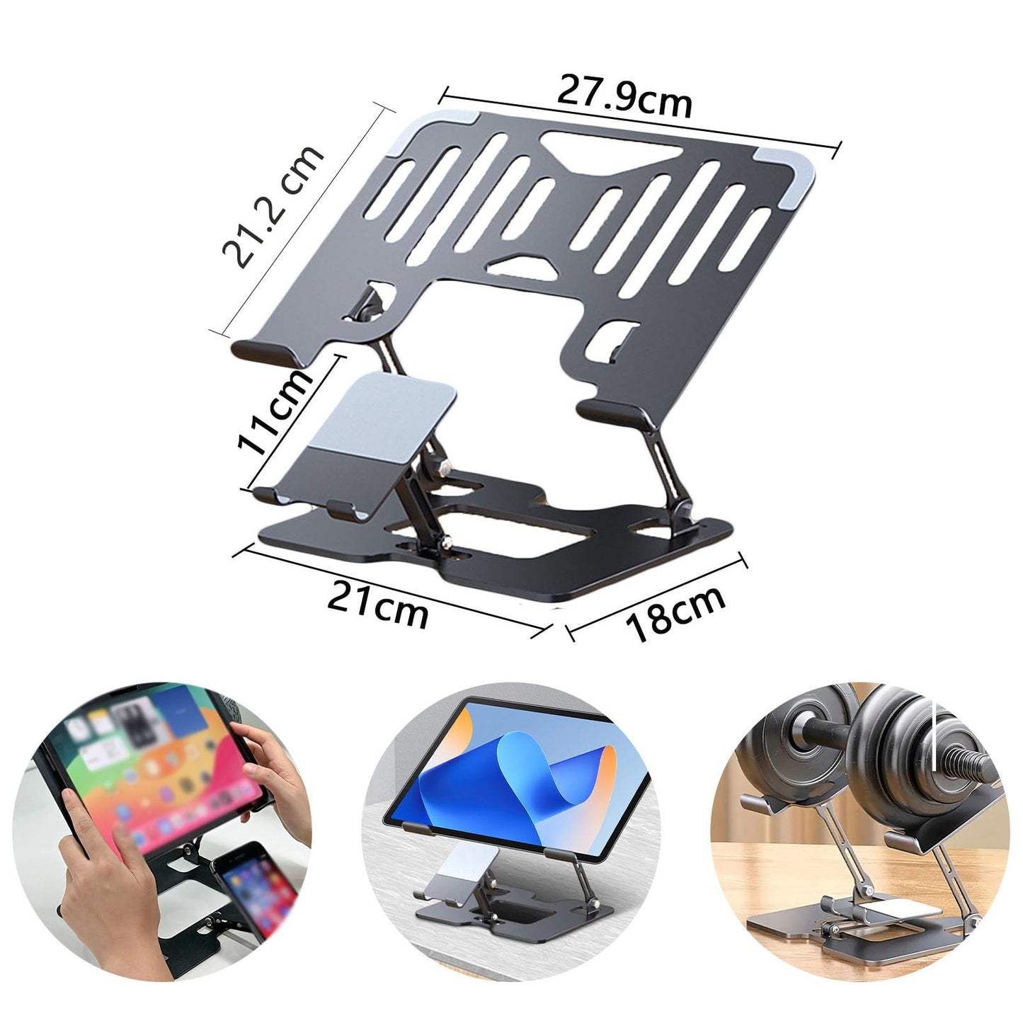 Ergonomic 2-in-1 Laptop Cooling Stand with Phone Holder, Portable Laptop Riser, Laptop Stand for Desk Foldable, Computer Notebook Stand Holder, Fits All Laptops up to 10-16''