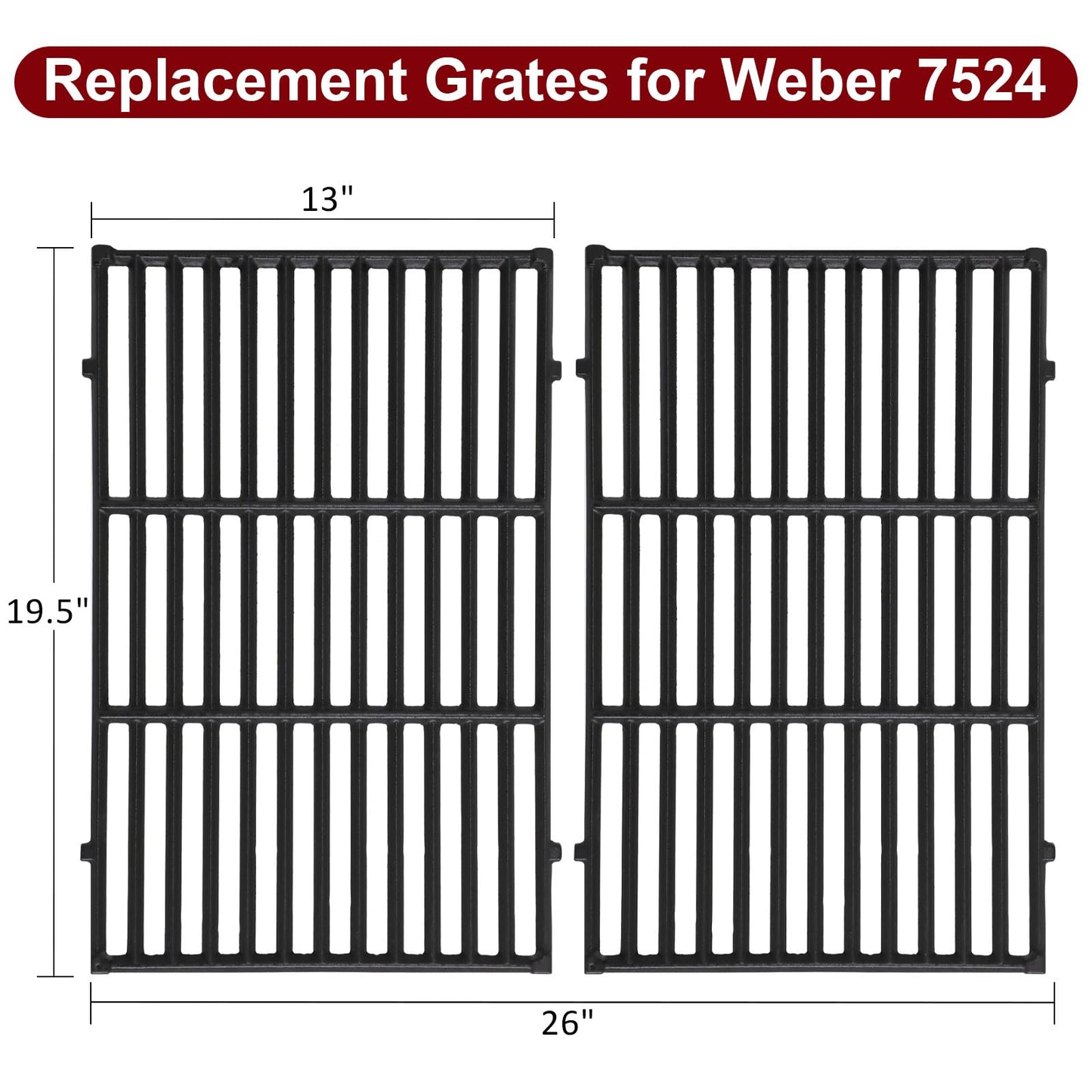 Hiorucet 19.5" Cooking Grids Replacement for Weber Genesis 300 Series, Genesis E310/E320/E330/S310/S320/S330, Heavy Duty Cast Iron Grill Grate for Weber Parts 7524, 3 Burner BBQ Grills, 2-Pack