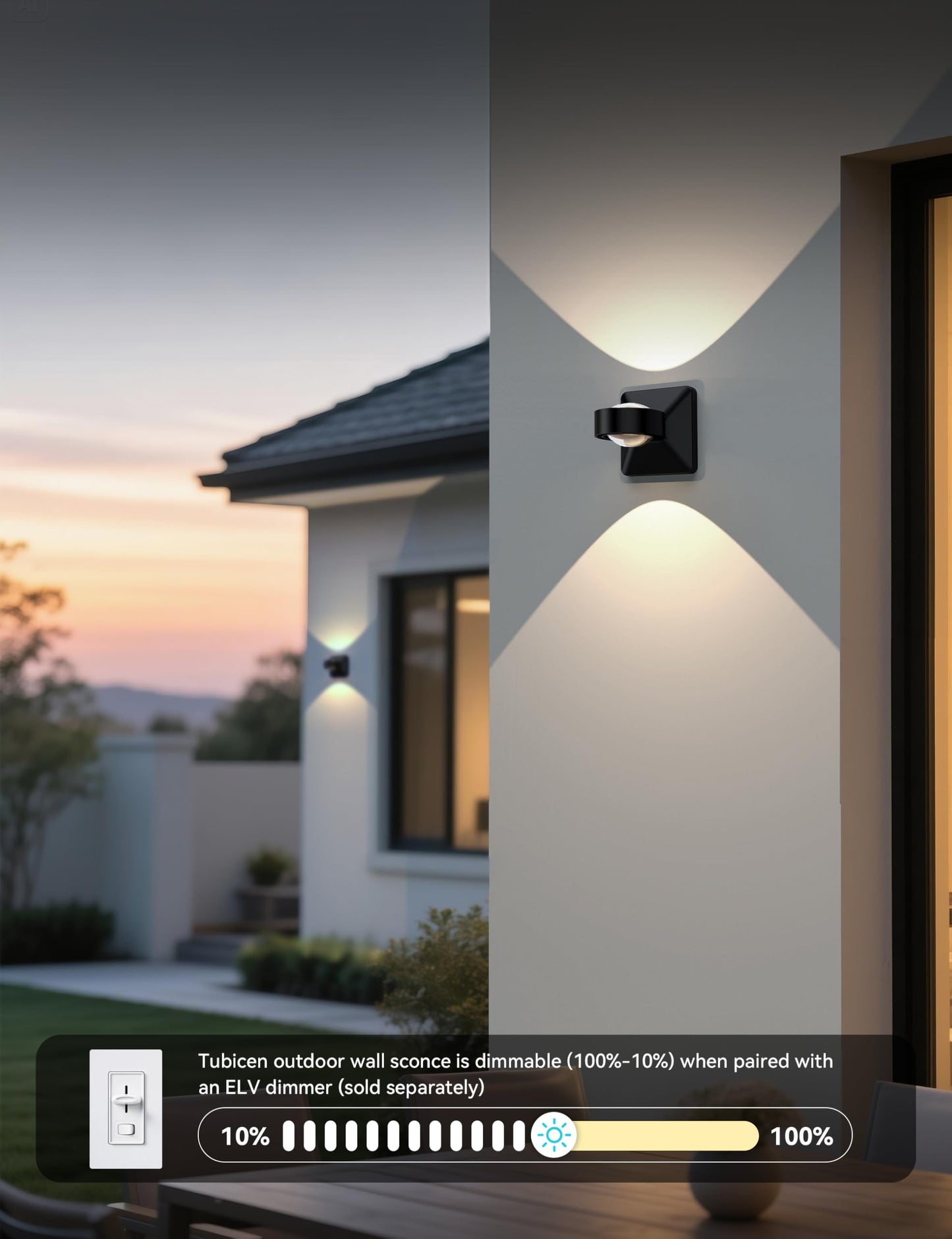 Tubicen Outdoor Wall Sconce Lights Up Down IP65 Waterproof Exterior Light Fixtures Square Hardwired 8W Bright LED Modern Outdoor Dimmable Wall Lights for Porch Patio Front Door Black