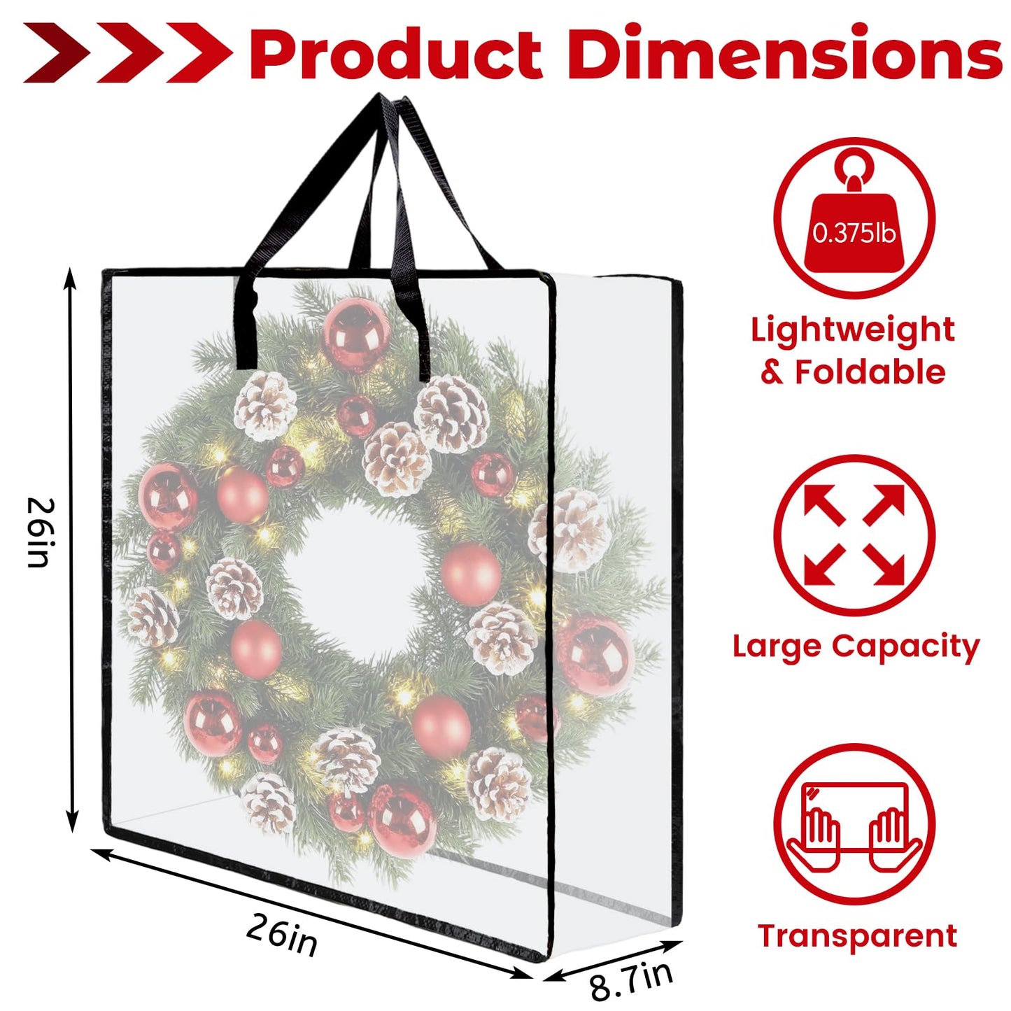 Wreath Storage Bag, 26 Inches Wreath Storage Container Christmas Decoration Garland Container Clear Bags Moving Bag for Wreaths Clothes Gift Pillow Bedding Shoes