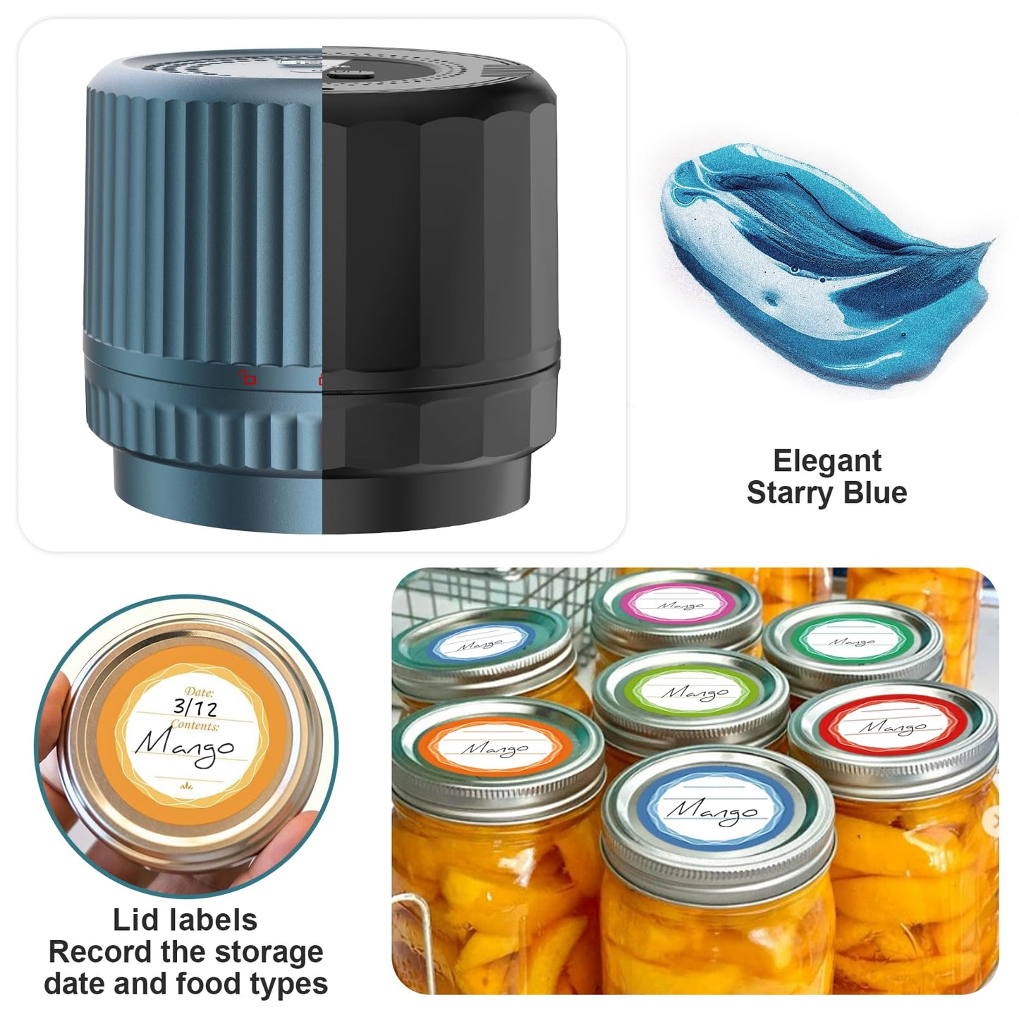 UNERVER M12 Smart Electric Mason Jar Vacuum Sealer - Auto Stop Jar Sealer for Mason Jars Vacuum Kit with Wide and Regular Mouth Canning Lids Portable Sealer Machine