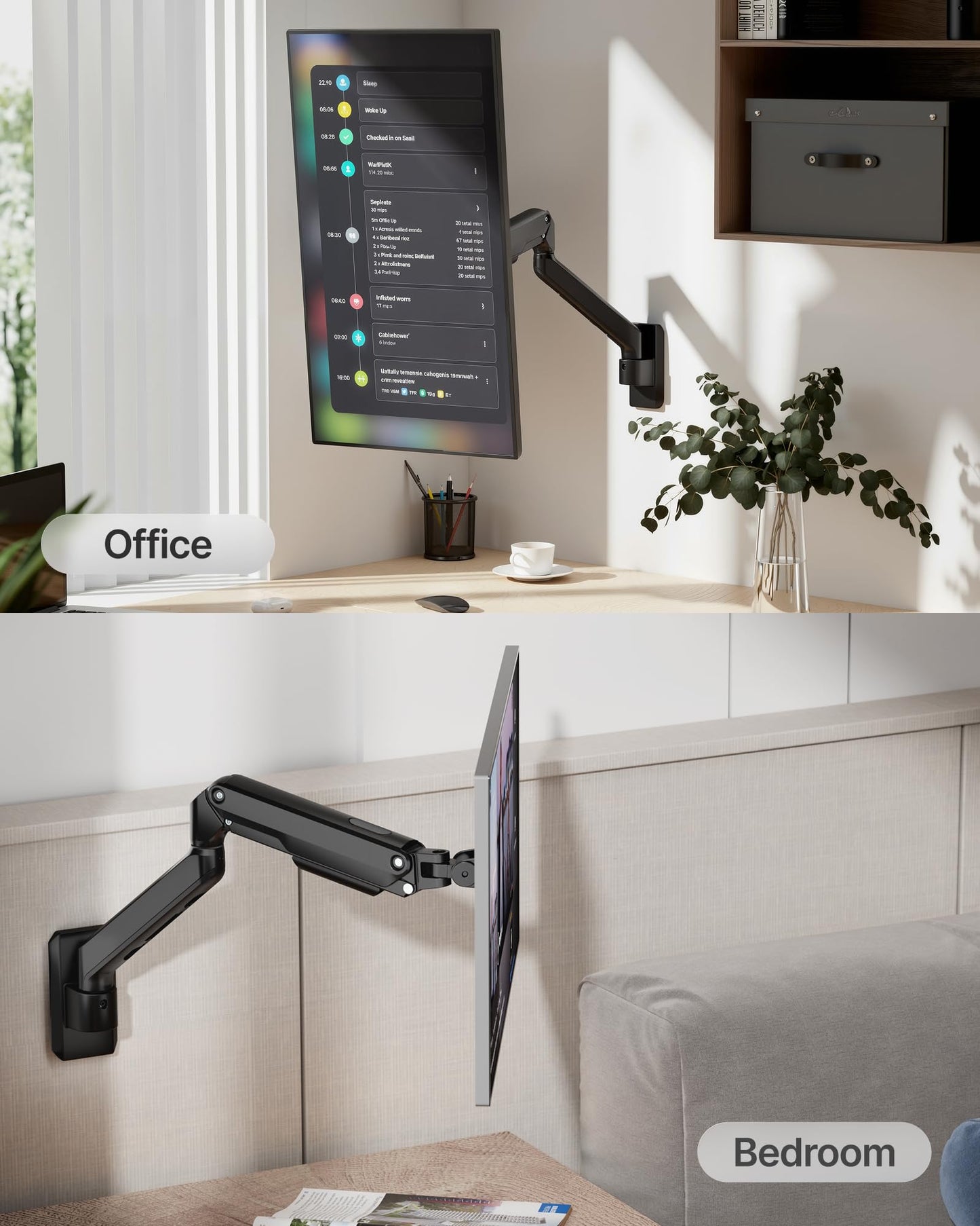 monTEK Single Monitor Wall Mount, Heavy-Duty Adjustable Mount for 17″–32″,Full Motions Arm Mechanical Spring Holds Up to 20lbs, VESA 75x75/100x100,Black