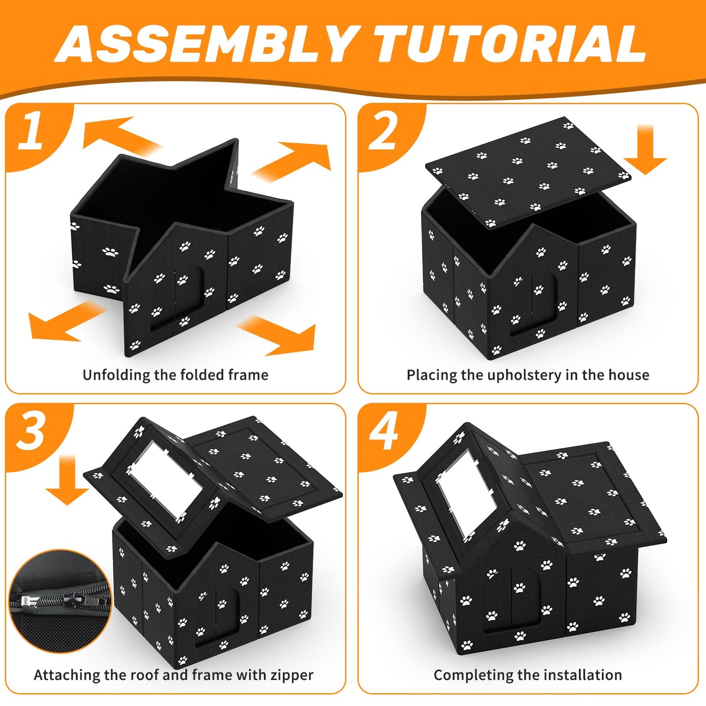 Outdoor Cat House Weatherproof, Large Feral Cat House for Winter, Collapsible Outdoor Cats Shelter in Winter with Door and Soft Mat, Easy to Assemble