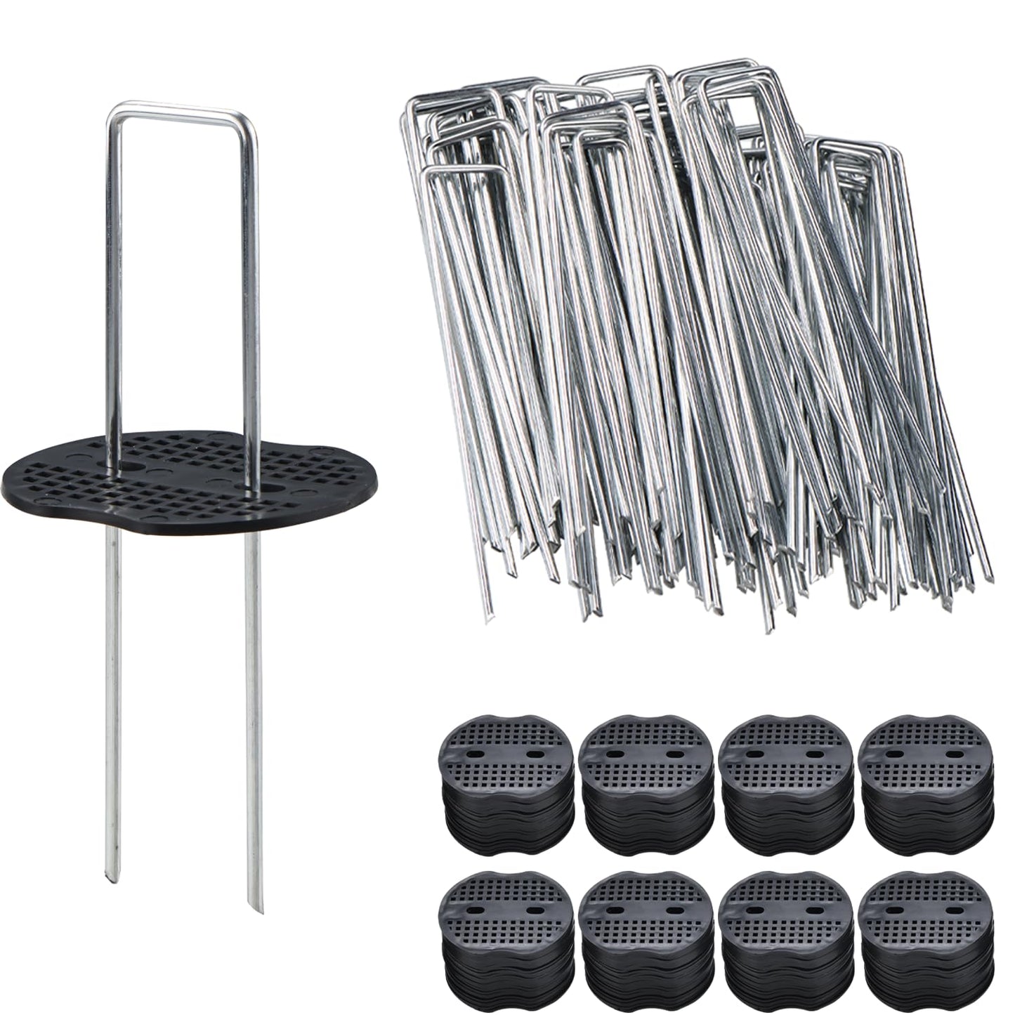 Artilife Landscape Fabric Staples with Gaskets,Galvanized Steel Landscape Staples,6” Length 11 Gauge Landscape Fabric Pins,U Shape Landscaping Staples for Weed Barrier (200pcs 6")