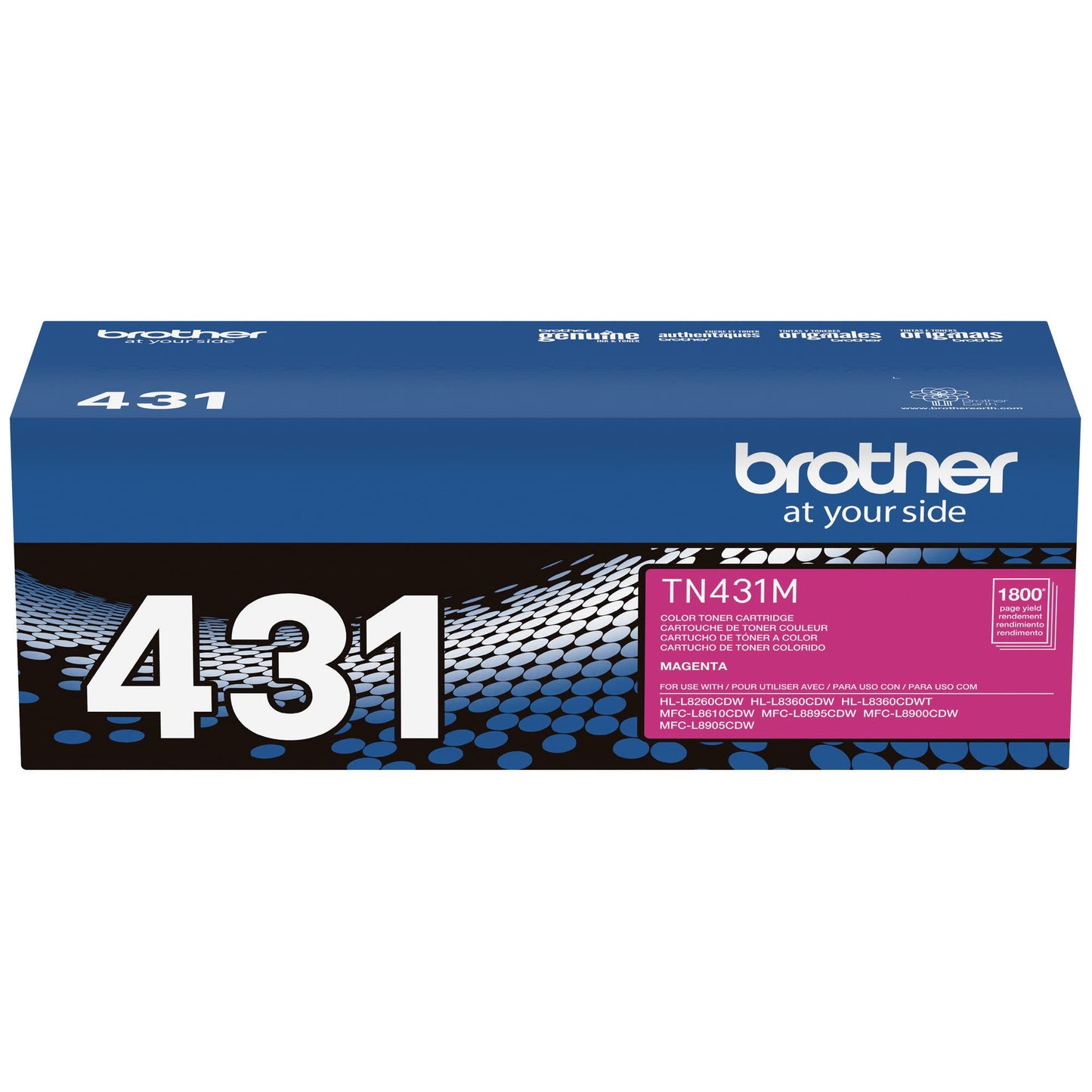 Brother original TN431M Standard Yield Magenta Toner Cartridge, original toner replacement cartridges, toner for Brother laser printers HL-L8360CDW, HL-L9310CDW, MFC-L8610CDW, MFC-L8900CDW, and more