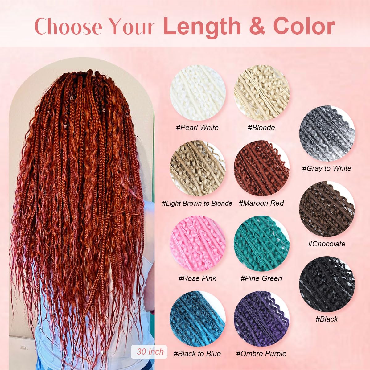 Quiduis 30 Inch 30 Strands SE Dreadlock Extensions,3 In 1 Mixed Synthetic Dreads Extensions,Pine Green Curly&Straight&Boho Single Ended Dreads Extensions Hippie Style Dreadlock for Women