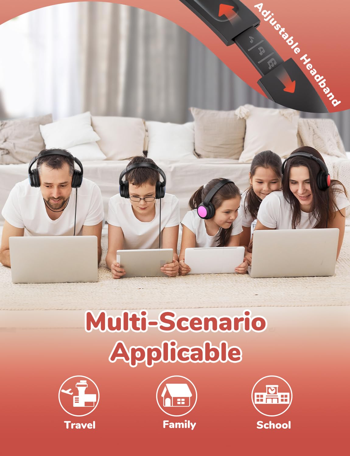 iClever Kids Wired Headphones for School Students K-12 & Teachers, Durable PP Material, Tangle Free, Kids Headphones with Cord Multiple Folding Options Suitable for School/Home/Travel, Bulk 5Pack
