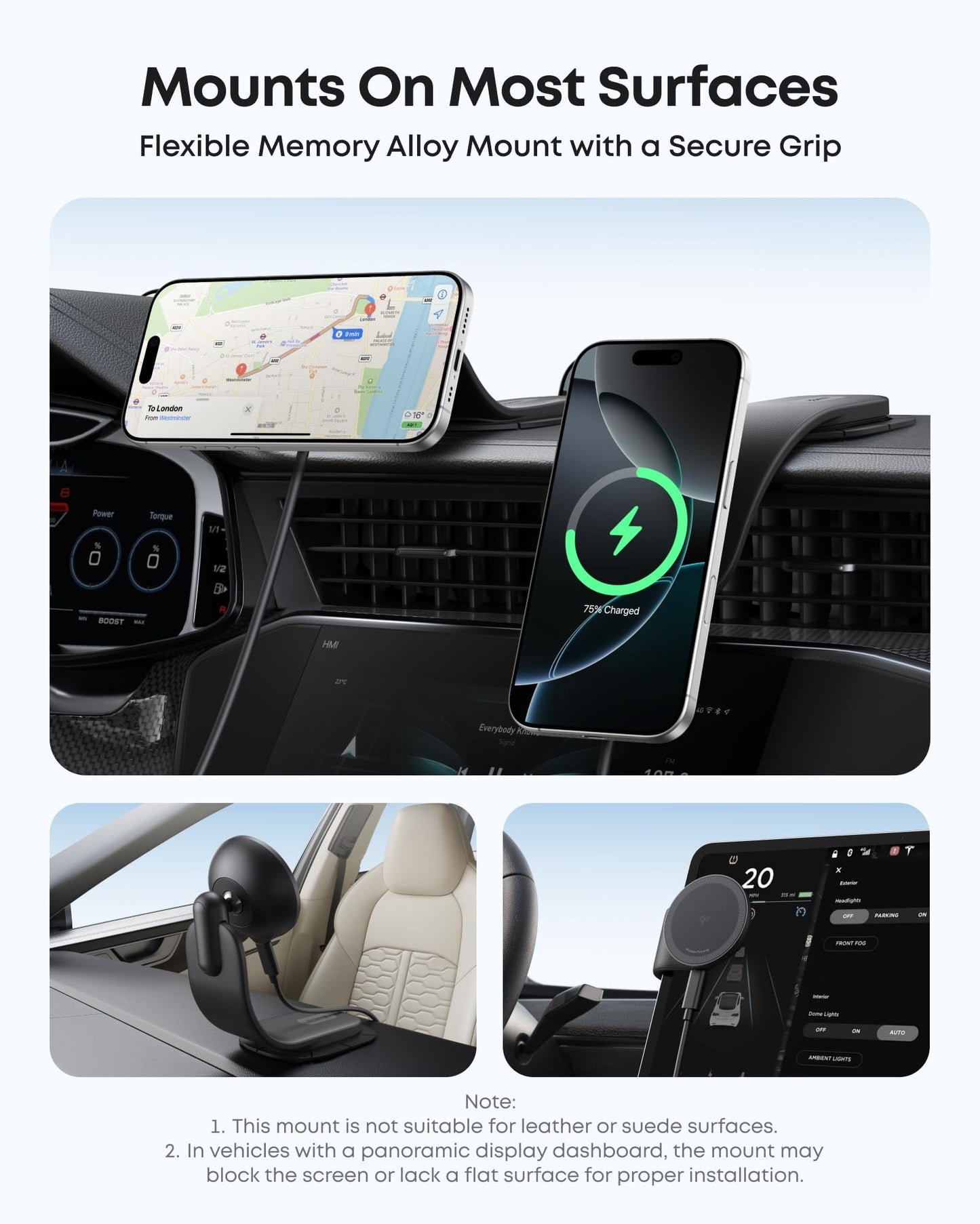 Anker MagGo Wireless Car Charger (Pad), 15W Qi2 Certified Fast Charging Car Adapter with Alloy B Strong Hold, 360° Adjustable View, Only for iPhone 16/15/14/13 Series and More