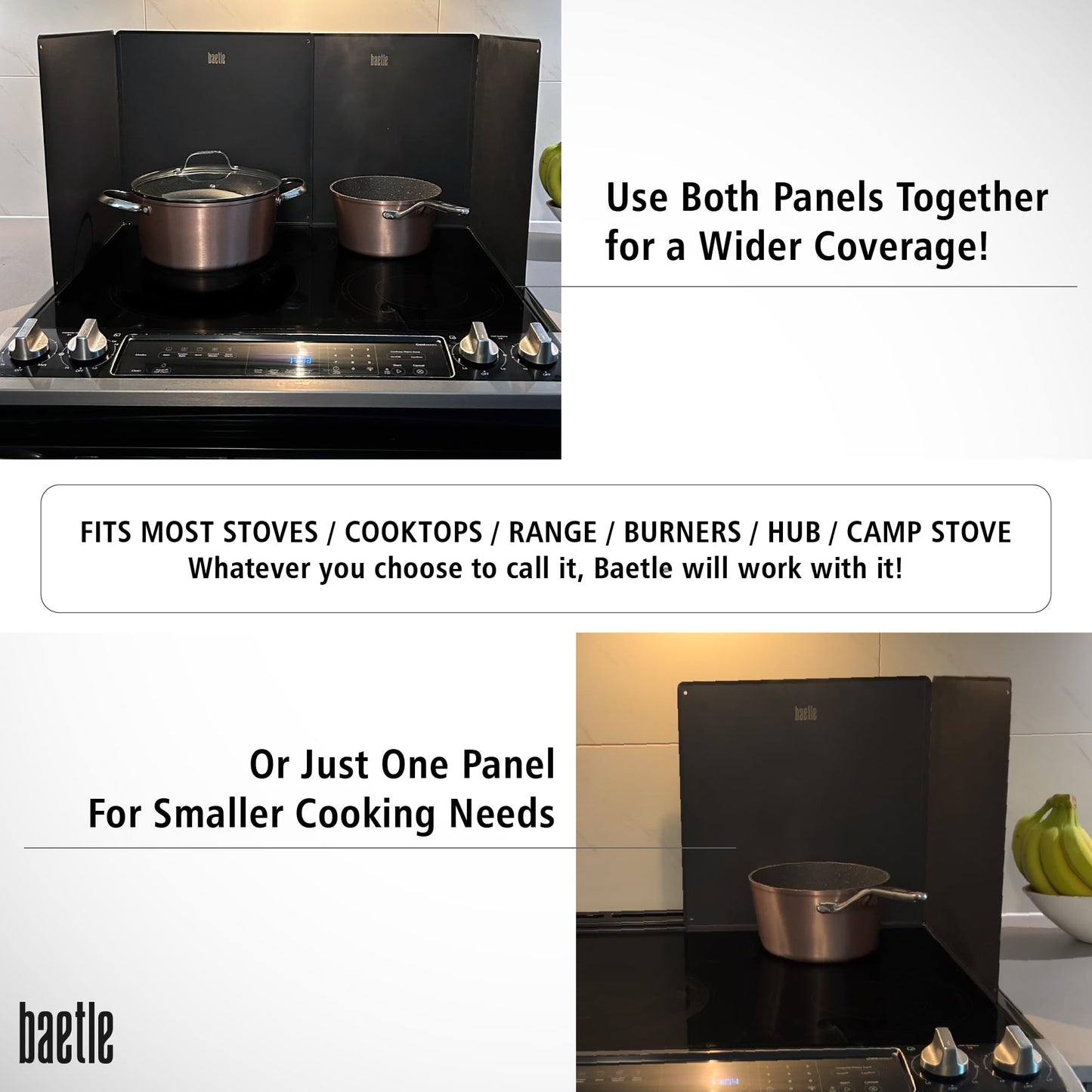 Extra Large Foldable Stainless Steel Oil Splash Shield for Stove Top & Frying, Heavy-Duty Nonstick Stove Backsplash Protector [Set of 2 with 2 Panels Each - 15.7” x 15.7”] with Spoon Rest.