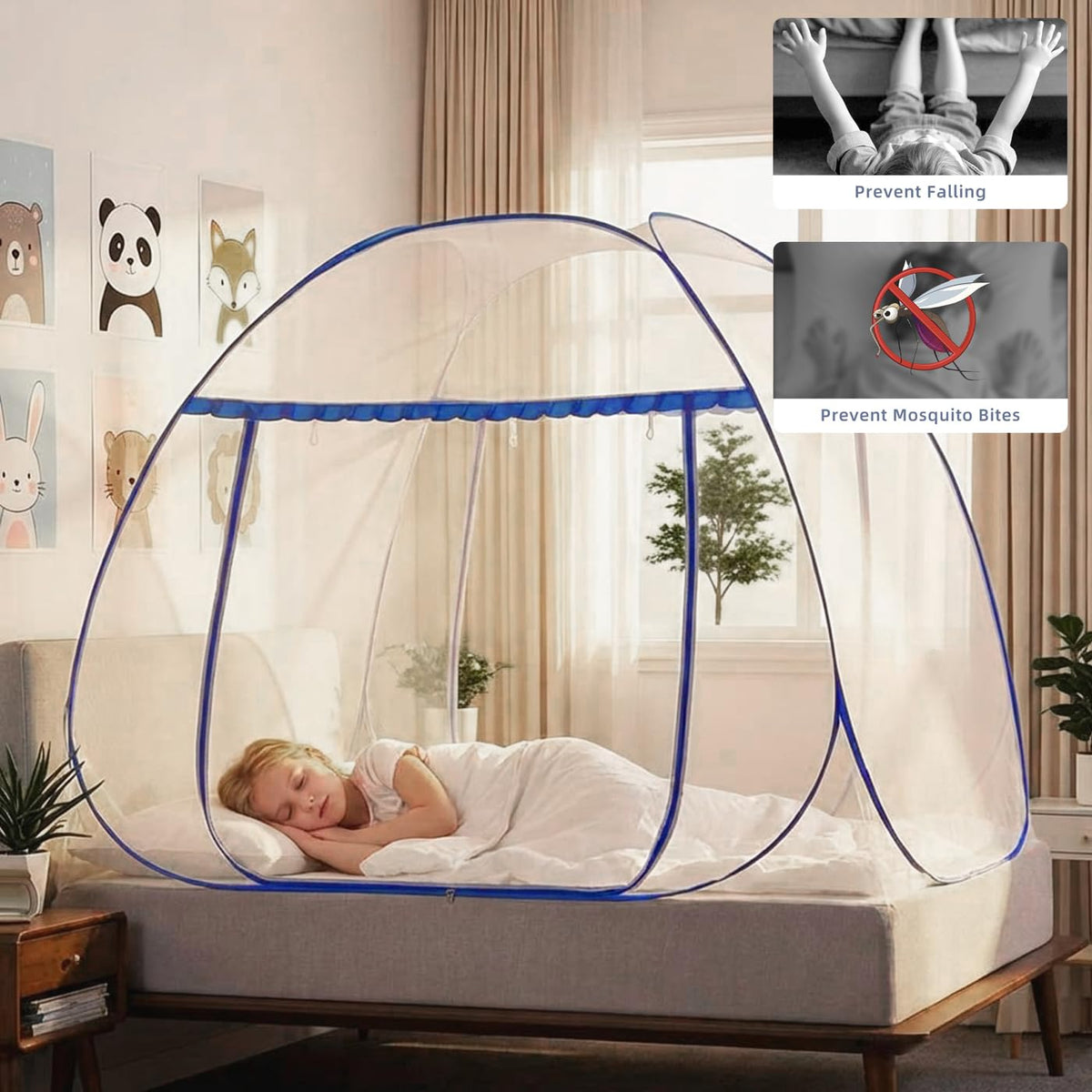 Pop-Up Mosquito Net Tent for Bed, Queen Size Folding Portable Camping Travel Mosquito Tent with Net Bottom for Baby Adults, Easy to Wash Mosquito Net for Bed, L79 x W59 x H59 inch, 2 Entries