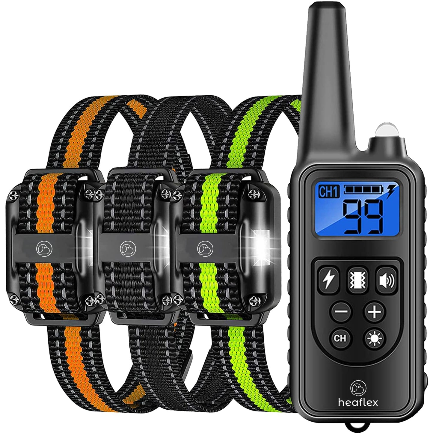 Heaflex Dog Training Electric Collar with Remote, Waterproof Rechargeable, 2600ft Dog Shock Collar with LED Light, Beep, Vibration, Shock for 3 Dogs