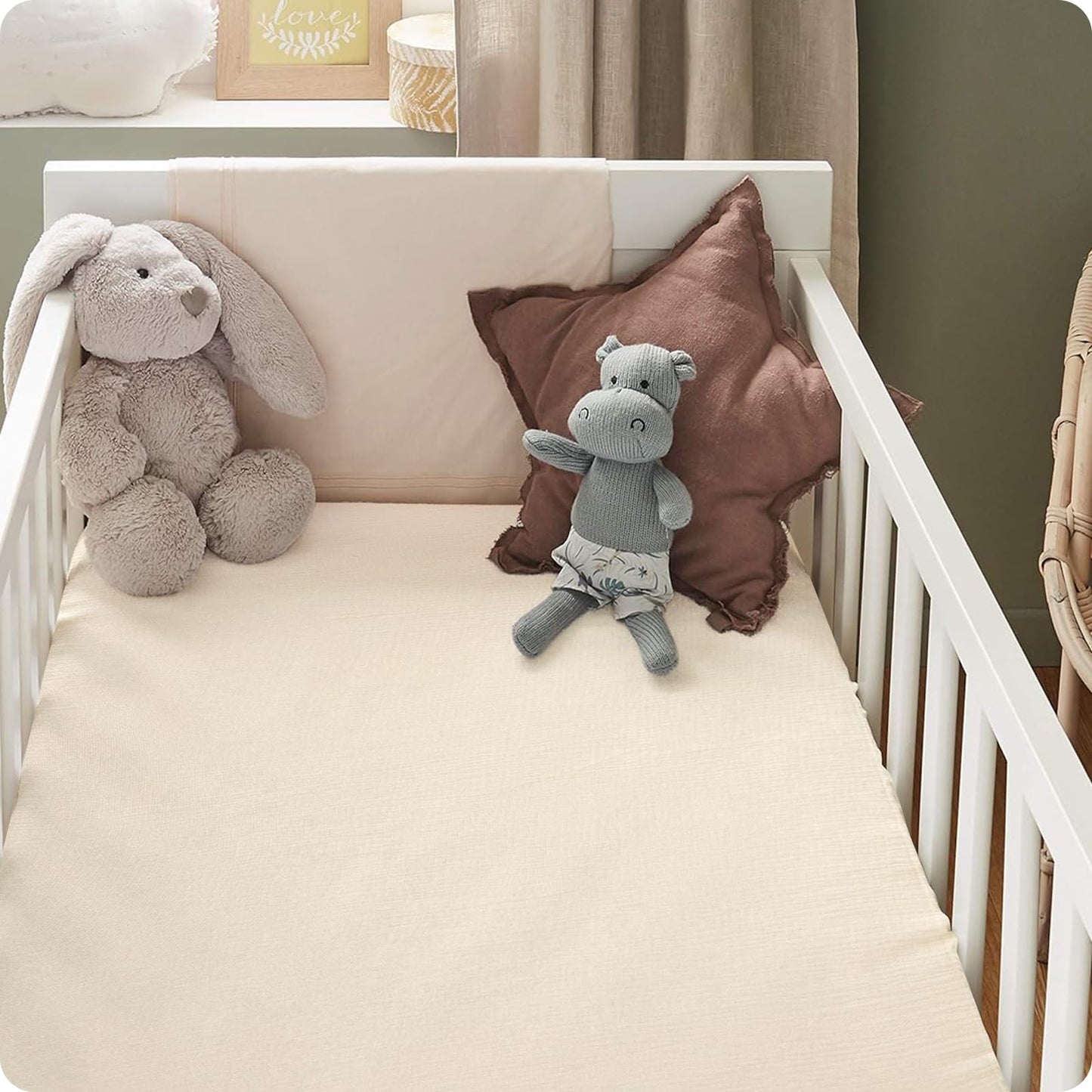 Organic Crib Sheets Fitted Crib Mattress Sheet 2 Pack 52x28 Inches 100% Muslin Cotton for Baby Girls & Boys, Soft Boho Neutral Toddler Bed Sheets Fits Well Standard Size Crib Mattress 28x52 Inches