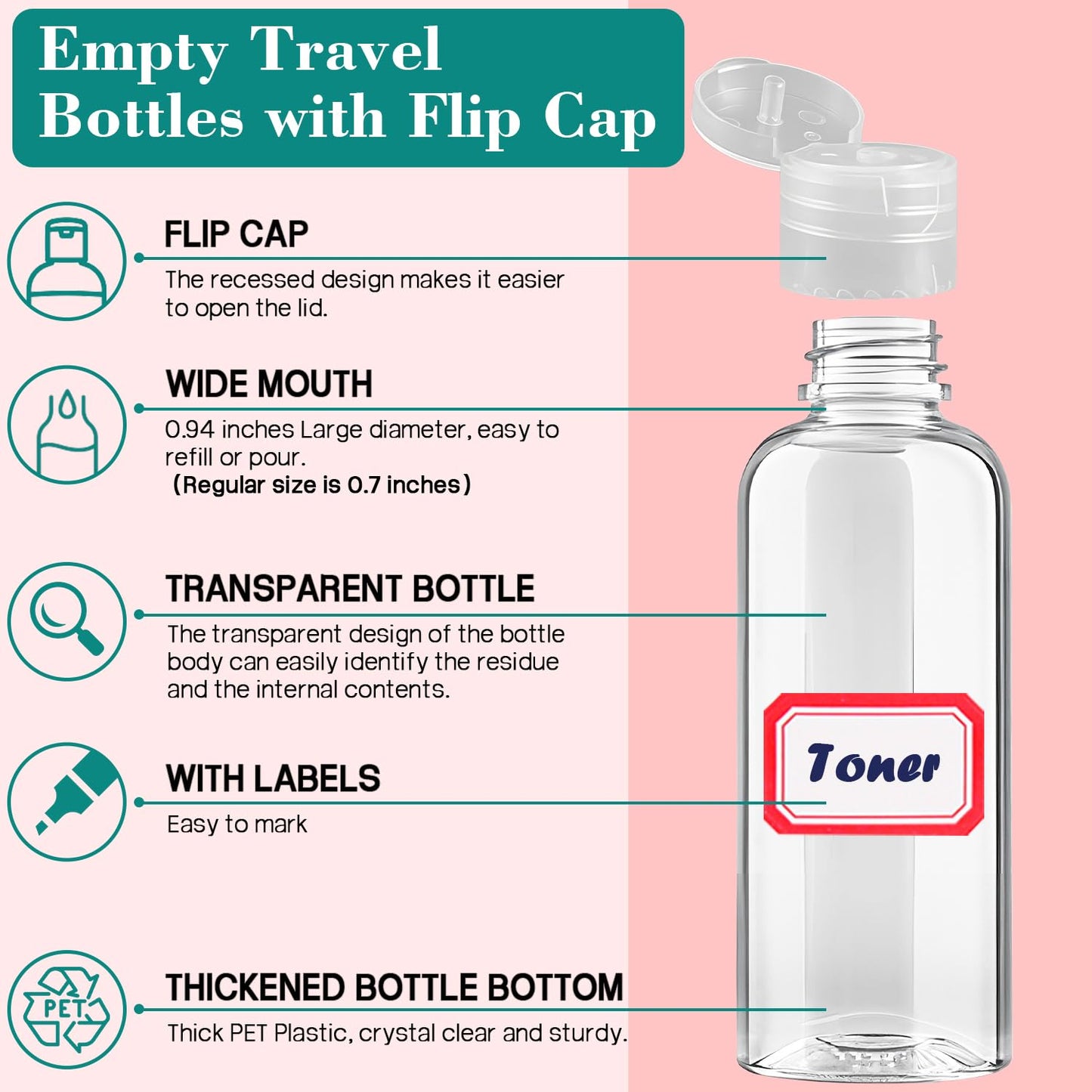 100pcs Empty 3.4 oz Travel Bottles with Flip Cap Tsa Approved Leakproof Plastic Squeeze Small Shampoo Bottles for Toiletries Liquids Travel Essentials Containers for Lotion, Party favors, Bulk Gifting