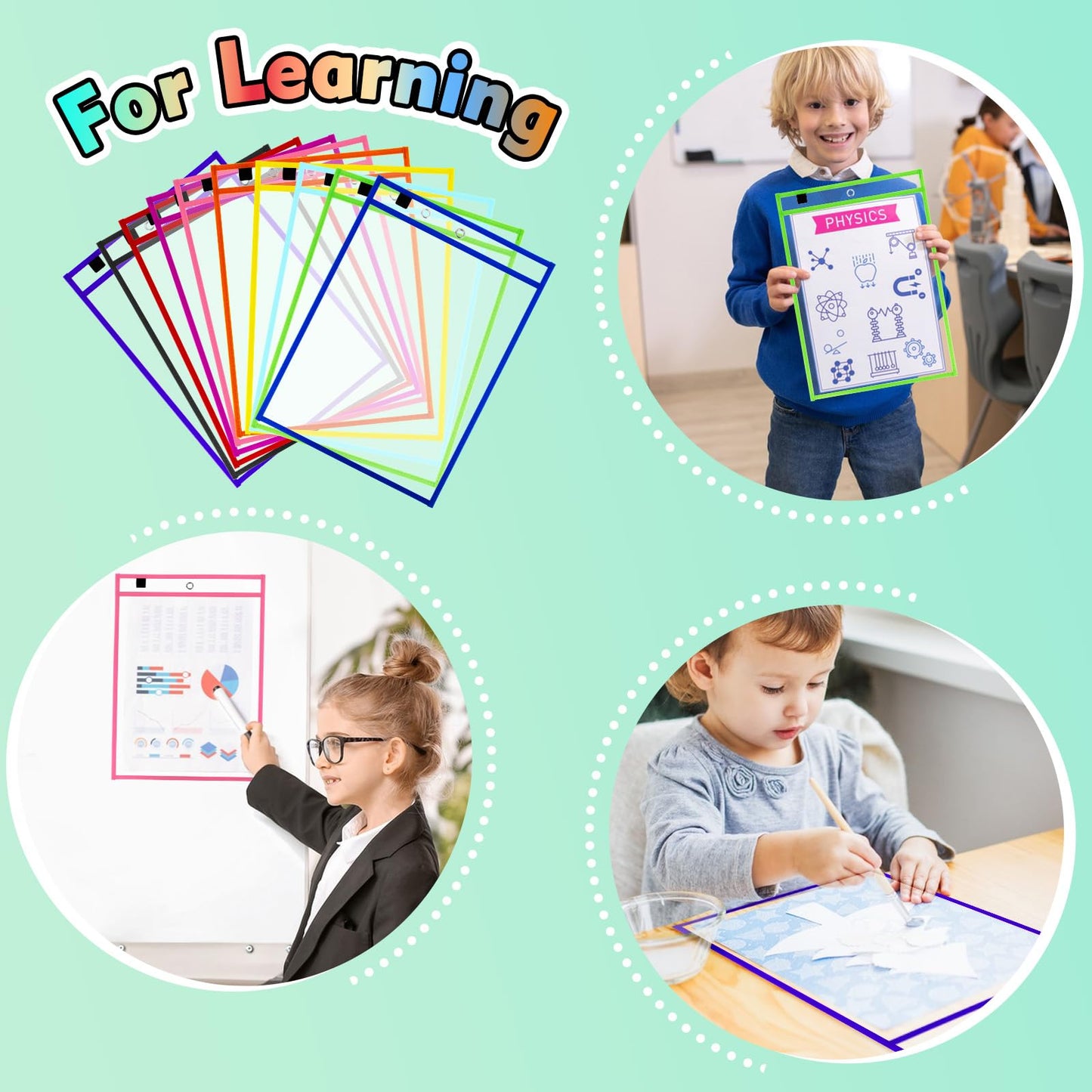 EEHZTSI 30 Packs Dry Erase Pocket Sleeves, Reusable Clear Plastic Classroom Pocket, 10x14 Inch Ticket Holders, Plastic Sleeves for School/Office Organization