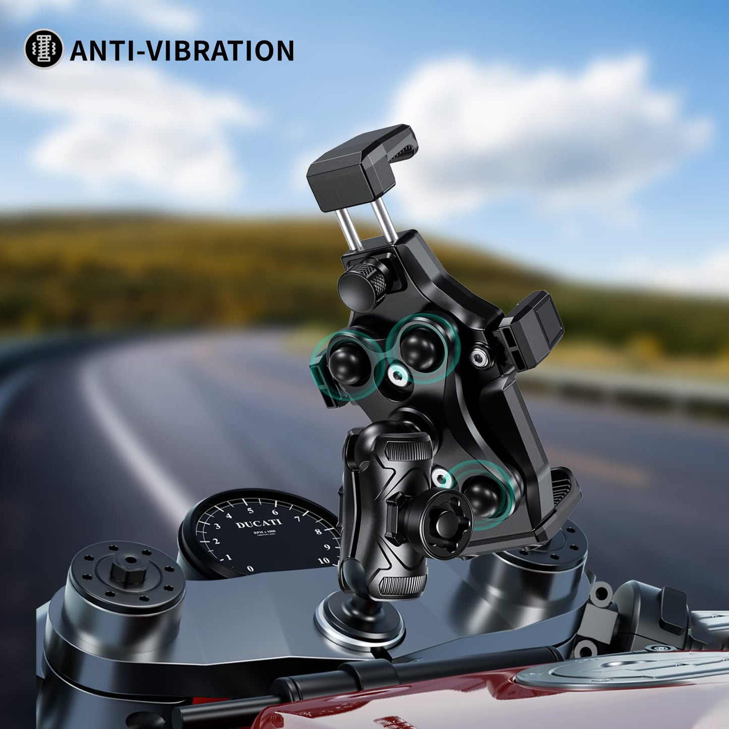 iMESTOU Motorcycle Fork Stem Phone Mount, Anti-Vibration 1" Ball Phone Holder with Anti-Theft Double Socket Arm & Fork Base Suitable for BMW, Yamaha...Motorcycles, Fits for 4.7"-7.2" Cellphones