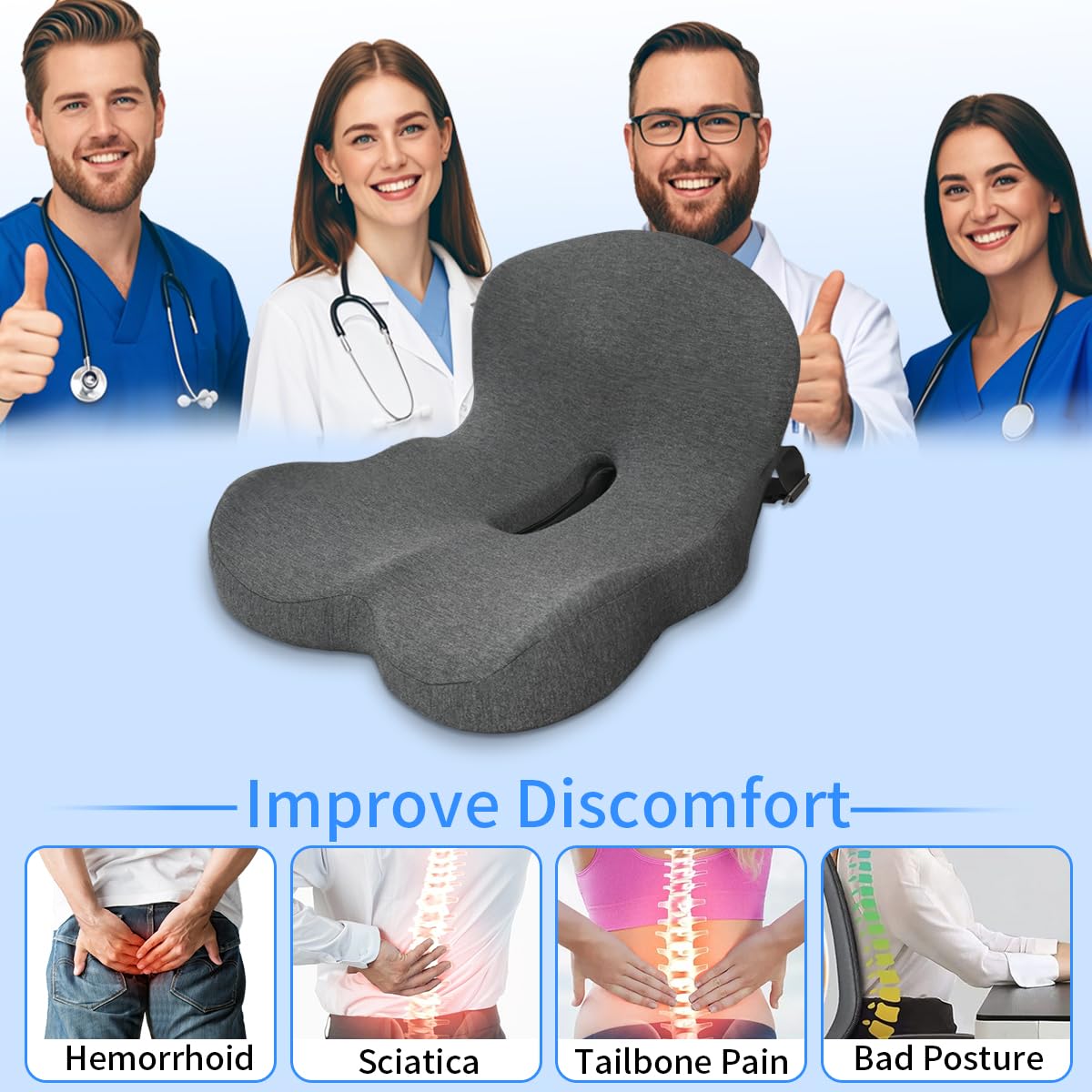 Seat Cushion,Car Seat Cushion with Lumbar Support for Back Pressure Relief,Office Chair Cushion with Adjustable Strap,Sciatica Pad Cushions for Car,Truck, Desk,Gaming Chair