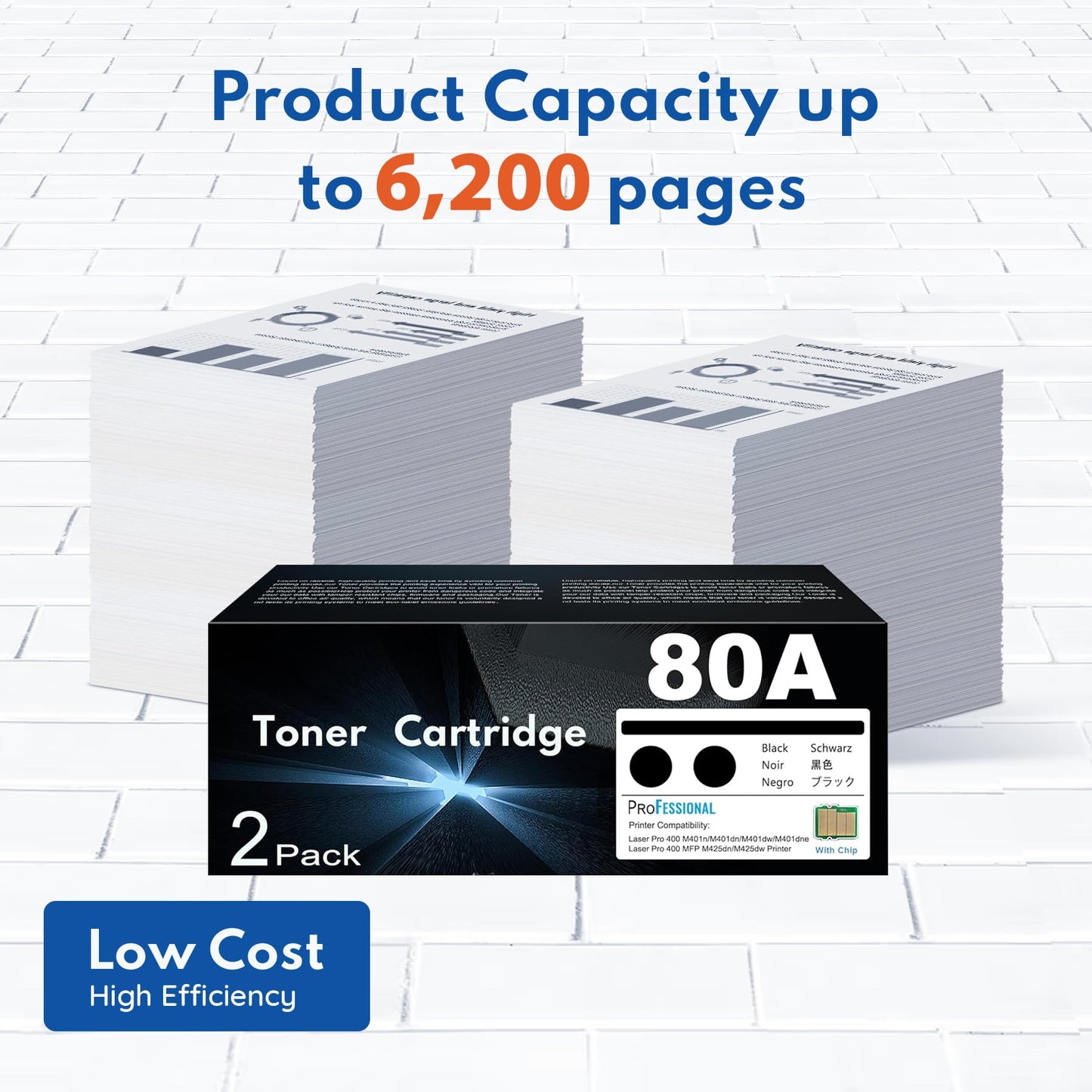 CF280A 80A Toner Cartridge Black High Yield, Replacement for HP 80A CF280AD1 Works with Laser Pro 400 M401n, M401dn, M401dw, M401dne, M425dw; Laser Pro 400 MFP M425dn Printer Cartridge | CF280A-2PK