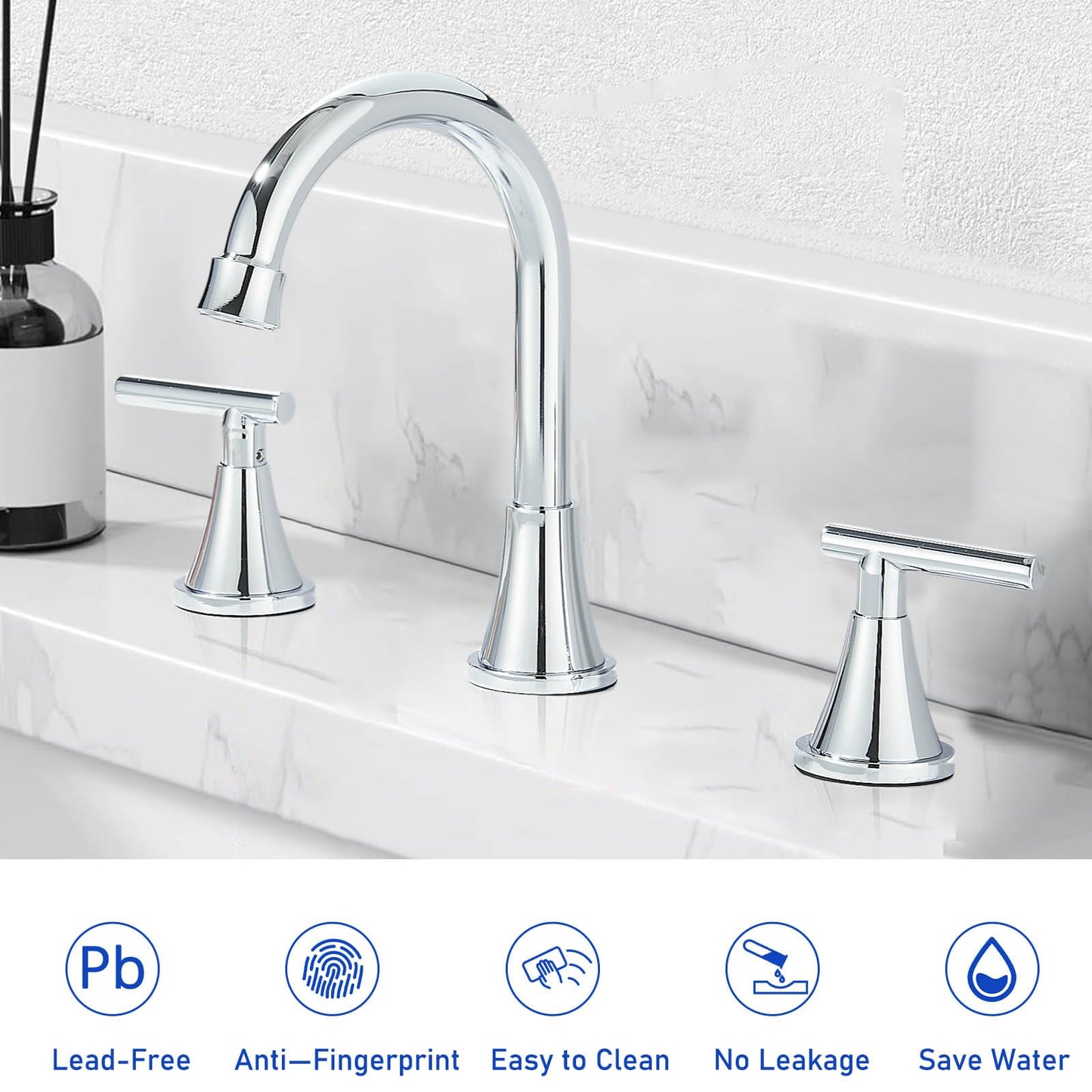 Alenart High Arc Chrome Bathroom Faucet 360° Swivel Spout 3 Hole Installation 2 Handle with Pop Up Drain and Water Supply Hoses, Stainless Steel for Bathroom Sink Vanity RV Farmhouse Sink