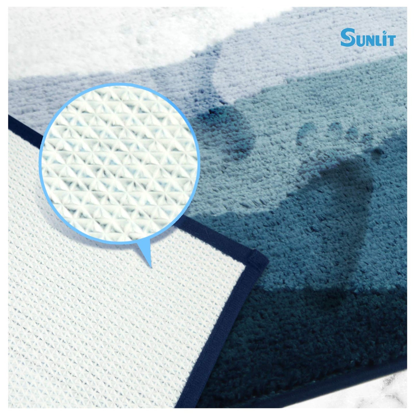 Sunlit 2 Pieces Bathroom Rugs Set, Ombre Blue Bathroom Rugs Non-Slip Absorbent Soft Bath Mat Set, Floor Mats Dry Fast Machine Washable (20"x30"&17"x24")