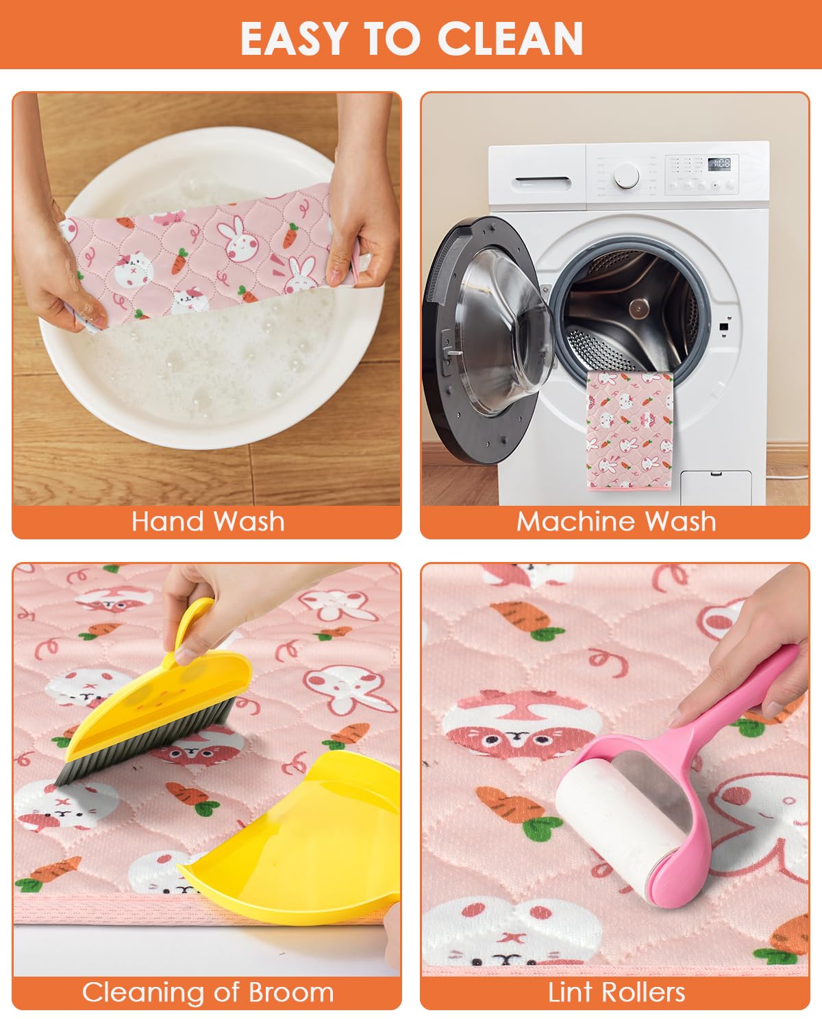 Bissap 4 Packs Guinea Pig Cage Liners, 47''X24'' Washable Guinea Pig Pee Pads Non Slip Reusable Fast and Super Absorbent Bedding for Small Animals Rabbit Hamster Chinchillas Rat - Pink