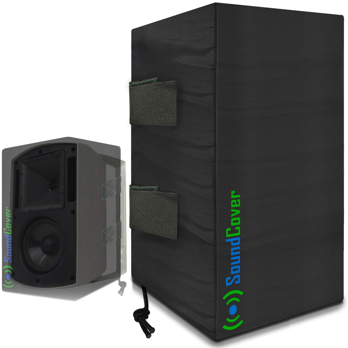 SoundCover Large Outdoor Speaker Covers for C-Bracket Mounted Speakers Premium 210T Polyester with Silver UV Protective Coating Water-Resistant, Open-Back Design with Drainage Eyelets Set of 2