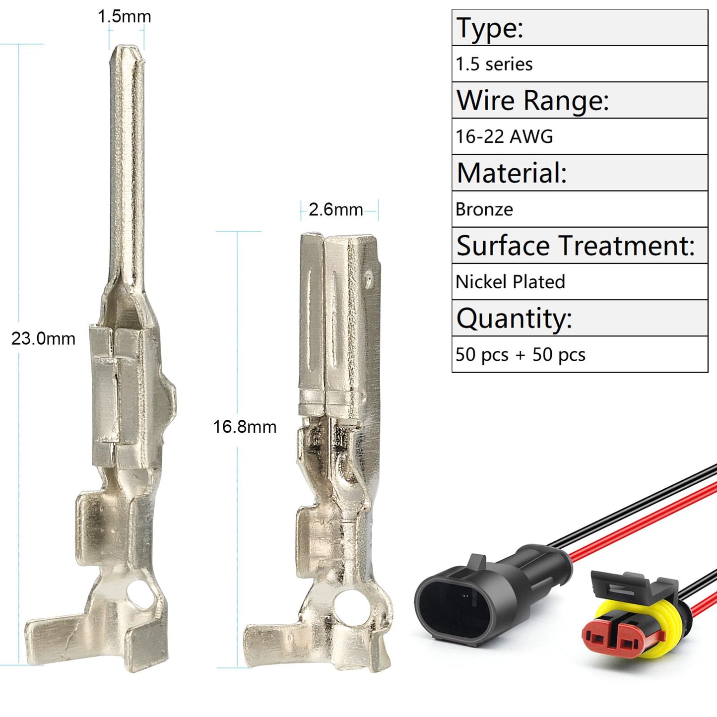 Twippo Automotive Electrical Pin Connectors Kit 1.5/1.8/2.5/2.8mm Non-Insulated Wire Connector Pins Wiring Harness Kit Crimp Terminal Pins for 22-12 Gauge Plug (440Pcs)