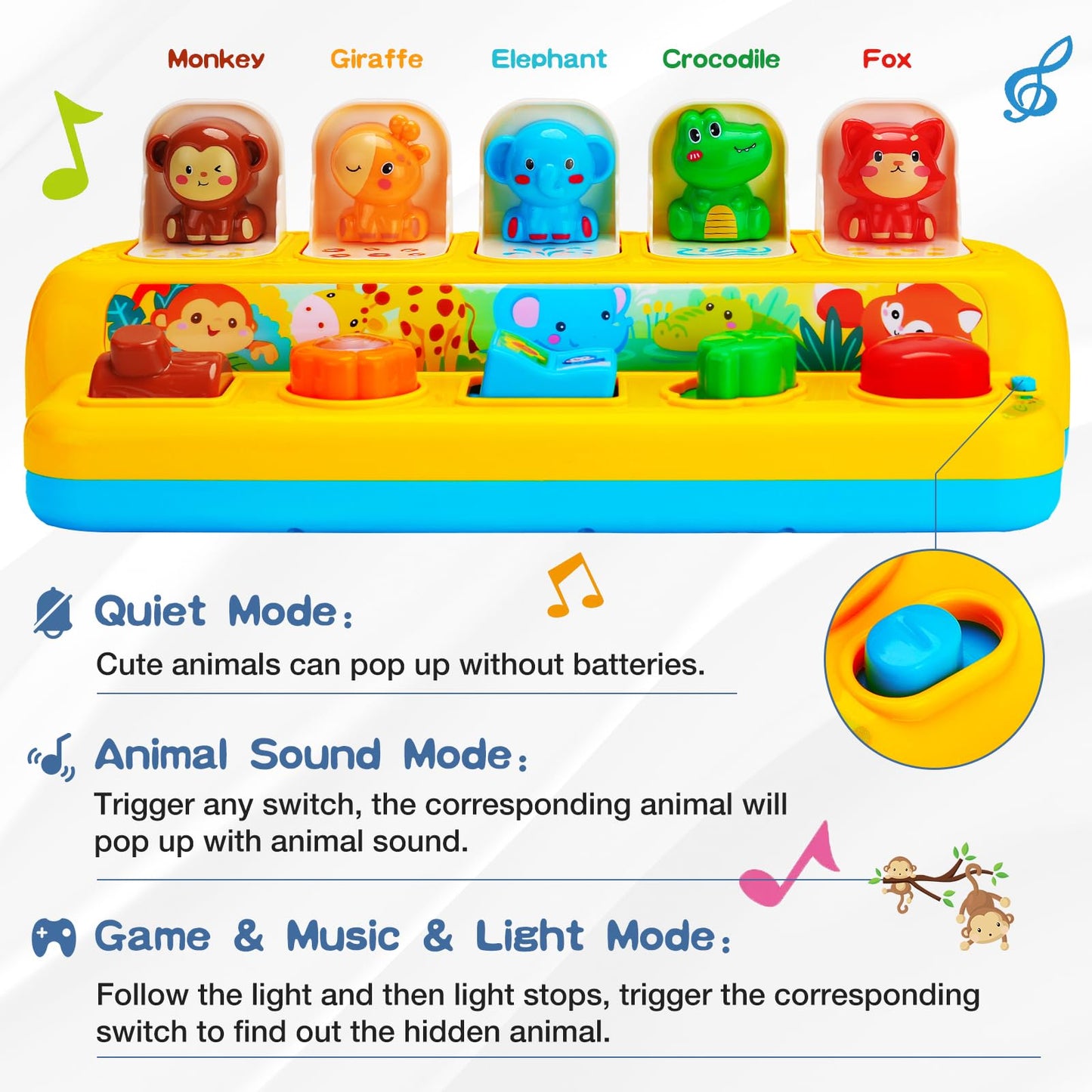 Interactive Pop up Animal Toys with Music & Light, Montessori Cause and Effect Toys for 1 Year Old Boy Girl Early Learning Musical Baby Toys 12 Months STEM Toddler Toys Age 1-2 Gift for Infant