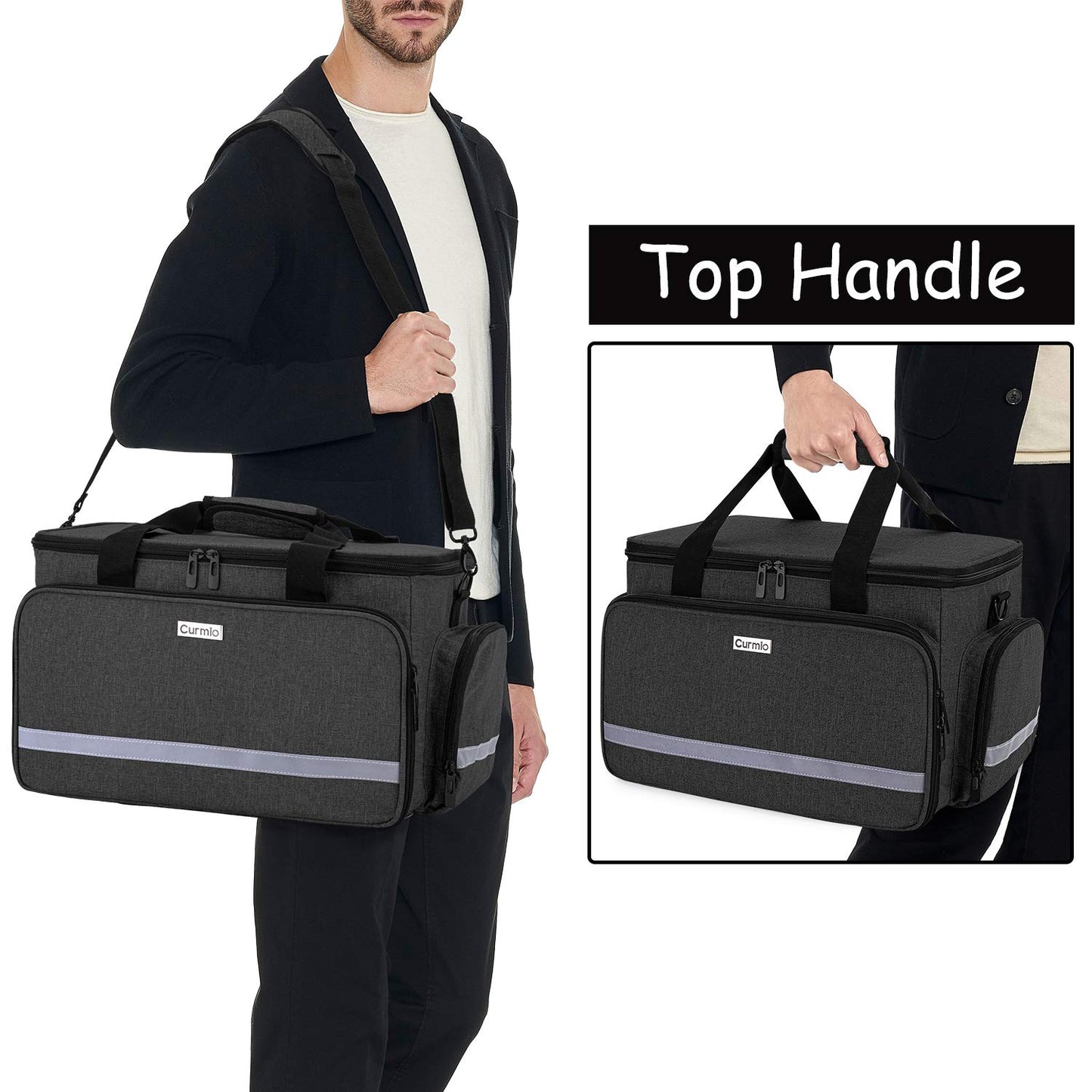 CURMIO Nurse Bag, Medical Bag Clinical Bag with Inner Dividers and No-Slip Bottom for Home Visits, Health Care, Hospice, Gift for Nursing Students, Physical Therapists, Doctors, Bag Only, Black